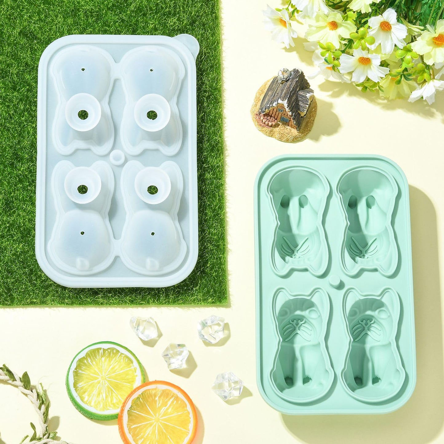 Gythara 3D Bulldog Theme Silicone Ice Molds Animal Cartoon Lovely Dog Molds for DIY Party Epoxy Resin Cocktails Ice Casting Drink Candle Craft Decor