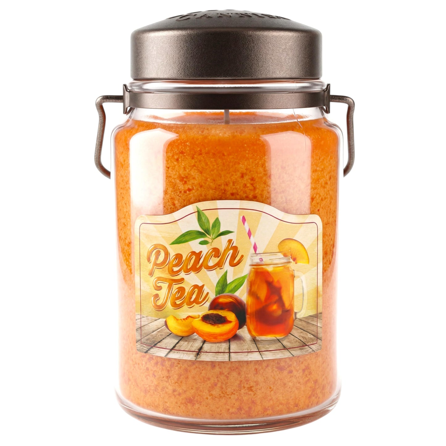 McCall’s Candles | Peach Tea | 26 oz Scented Candle | USA-Poured | Vintage Rustic Jar with Carrying Handle | Black Tea, Peach & Lemon Zest Fragrance