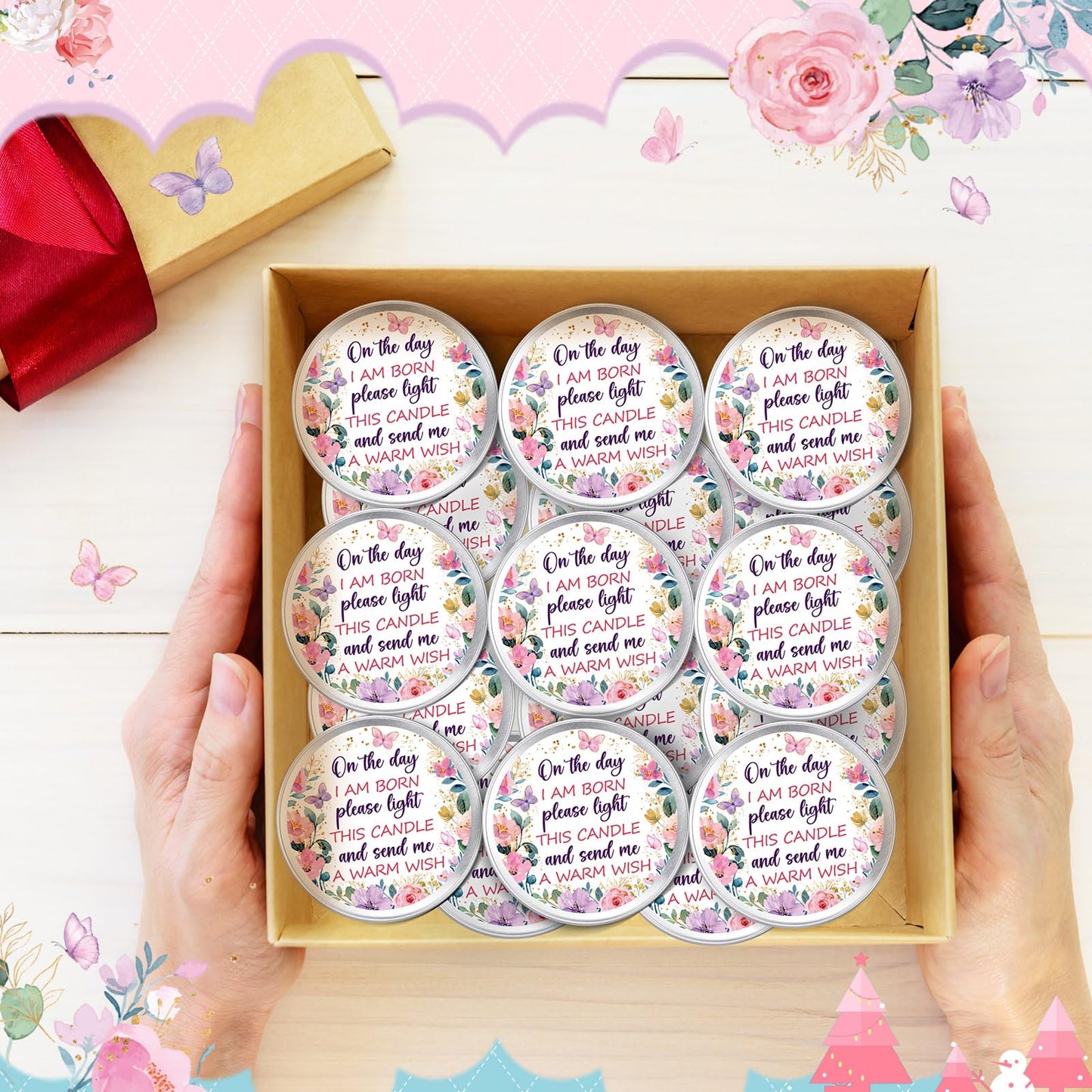 MTLEE 24 Pcs Butterfly Baby Shower Party Favors Candles Lavender Scented Baby Shower Favors for Guests Rustic Tealights Candles Gender Reveal Return Gifts (1.2 oz, Gold)