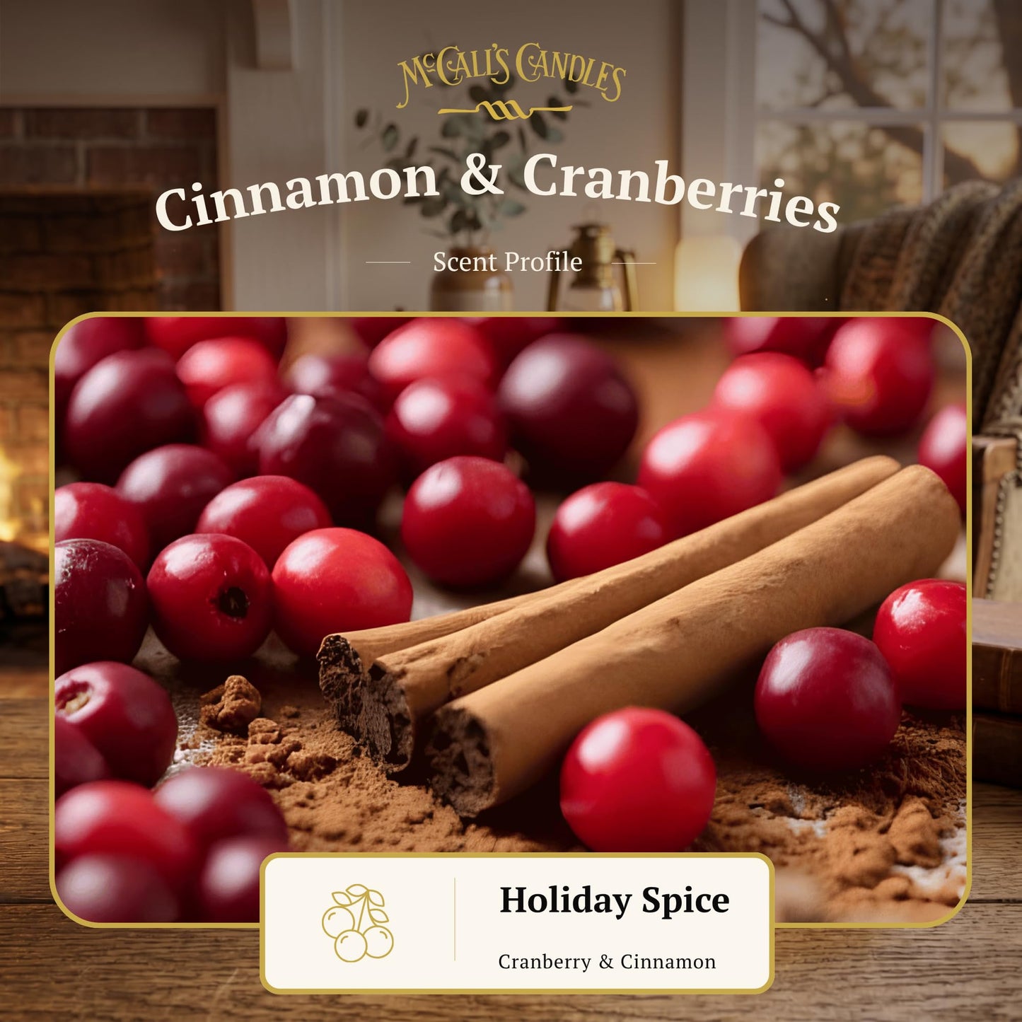 McCall’s Candles | Cinnamon & Cranberries | 26 oz Scented Candle | USA-Poured | Vintage Rustic Jar with Carrying Handle | Cinnamon Spice & Tart Cranberry Fragrance