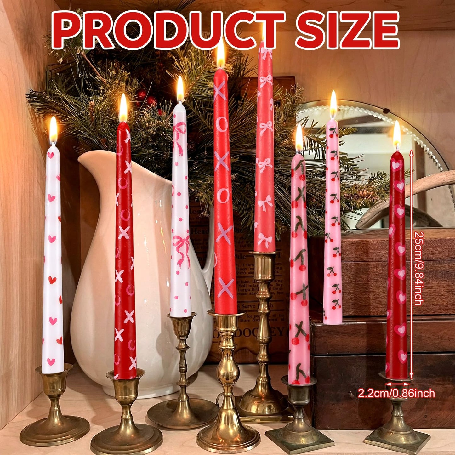 Lounsweer 8 Pcs Valentine Taper Candles 10 Inch Pink Red Heart Decorative Candlesticks Long Unscented Taper Candles for Birthday Wedding Anniversary Party Home Table Decor Holiday Gift