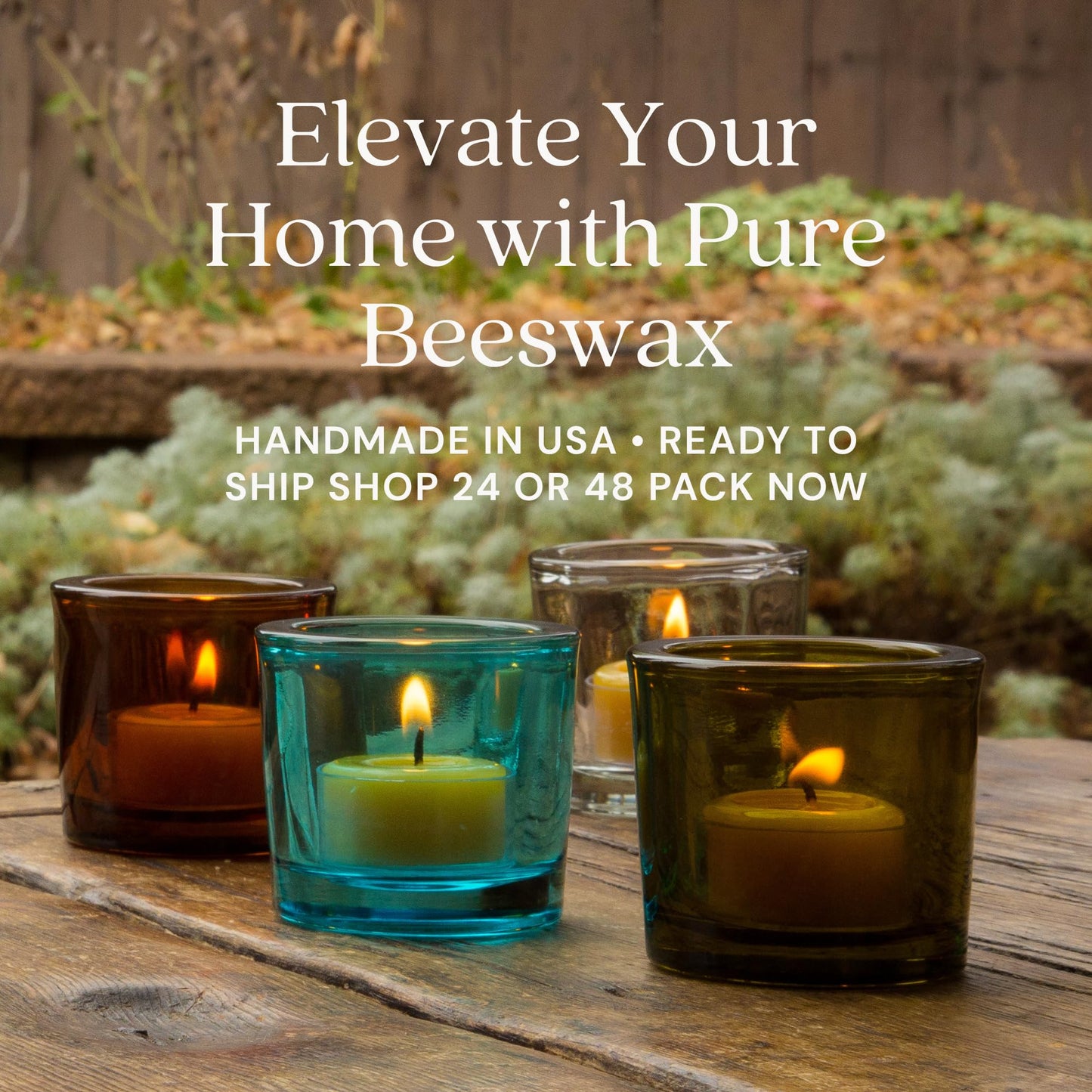 Bluecorn Beeswax Tea Light Candles, 100% Pure Natural Bees Wax, White Tea Lights in Metal Cups, Fragrance Free, Paraffin & Soy Free Candle Wax, Clean Burning, Long Lasting, American Made, 24 Pack