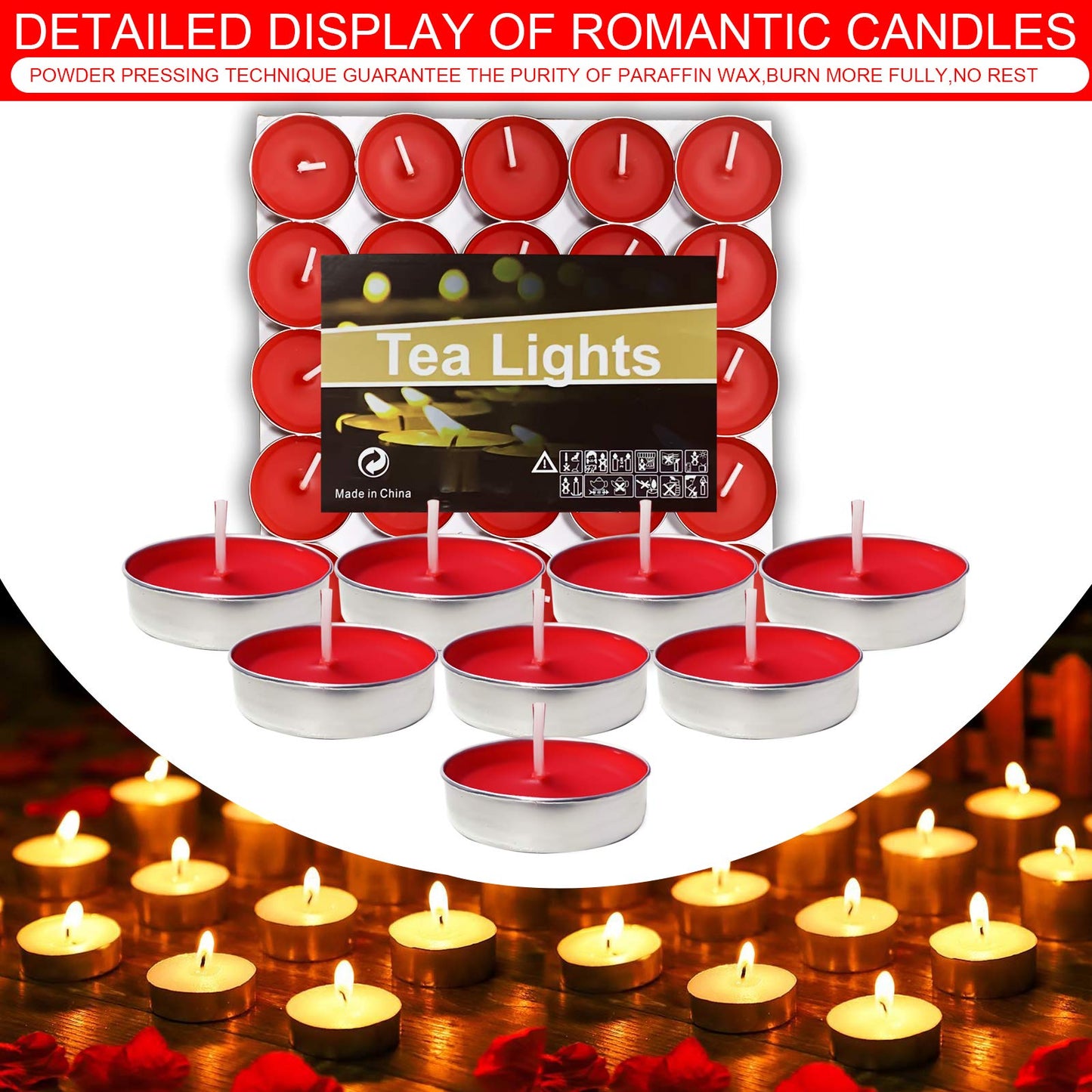 OUO Tea Lights - 50 Pack Smokeless, Dripless & Long Lasting Mini Tealight Candles for Mood, Dinners, Parties, Home Decoration, Wedding, Crafts (White)