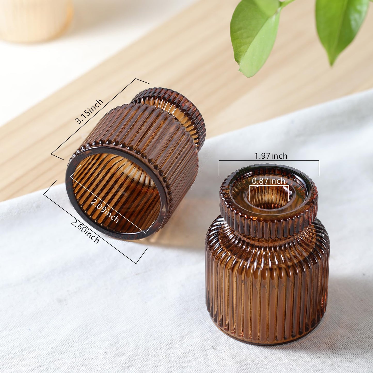 DARJEN 12 Pcs Glass Candlestick Holders- Amber Taper Candlestick Holders Tealight Votive Candle Holders for Table Centerpieces, Wedding, Dinner Party, Home Decor