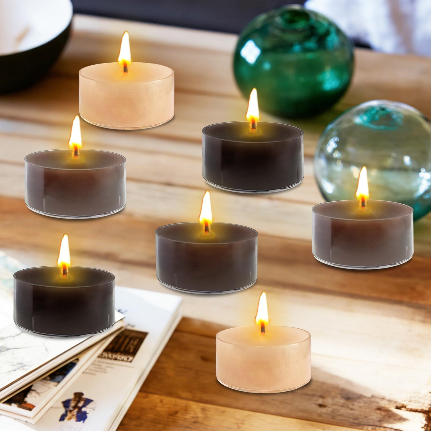 Gradient Brown Tealight Candle Coffee Scented Tealight Candles 12 Pack Hand Poured Smokeless 4 Hour Clean Burning Round Tea Lights for Morning Coffee Ritual Breakfast Table Kitchen Counter