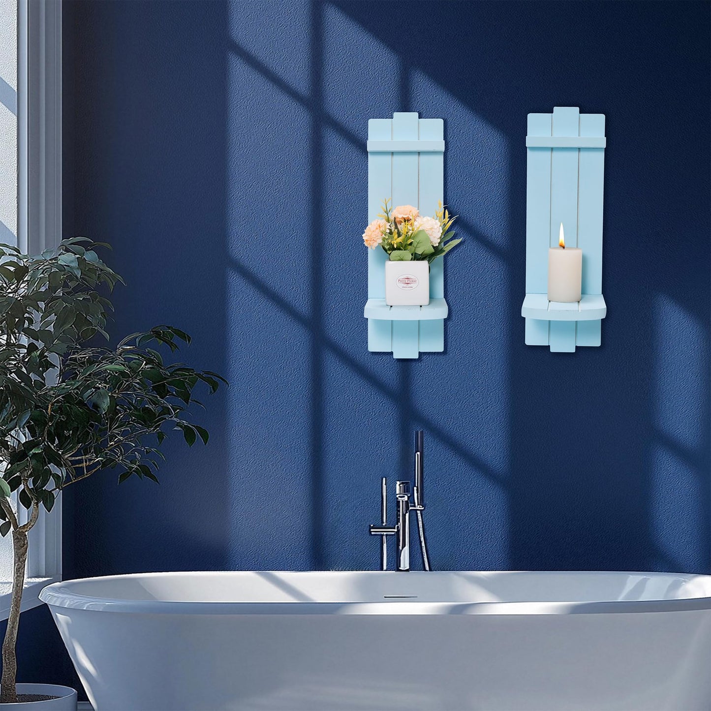 Yorkmills Sconces Wall Decor Set of 2, Wall Candle Holder Rustic Home Decor, Farmhouse Art Floating Candle Sconces Shelf Blue Wall Decorations for Living Room, Dining Room, Bedroom, Bathroom