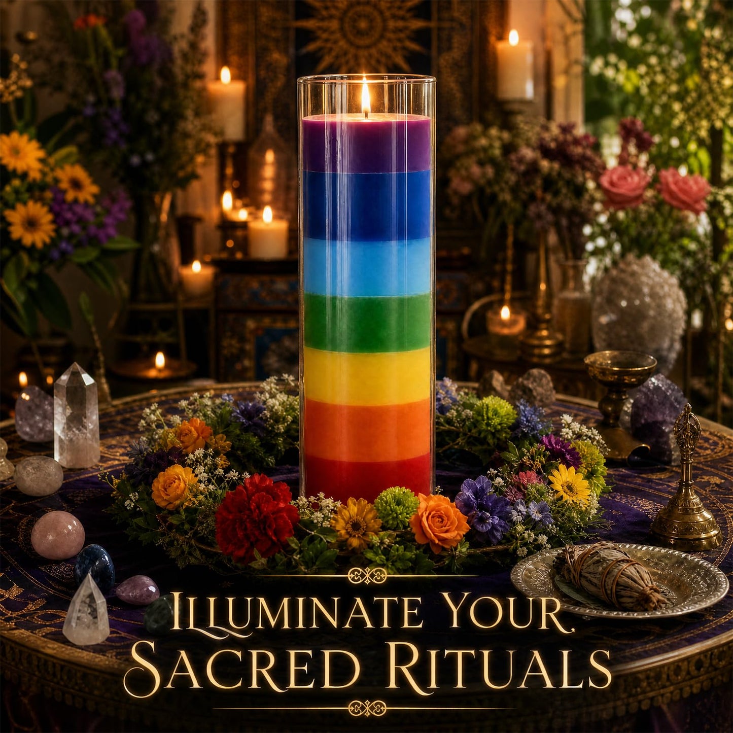 1 Piece Unscented 7 Color Glass Prayer Devotional Candle, Hand Poured Wax Candles - 2.24 Inch x 7 Inch, Great for Sanctuary, Vigils, Casting Chimes, Rituals, Spells, Wiccan & More
