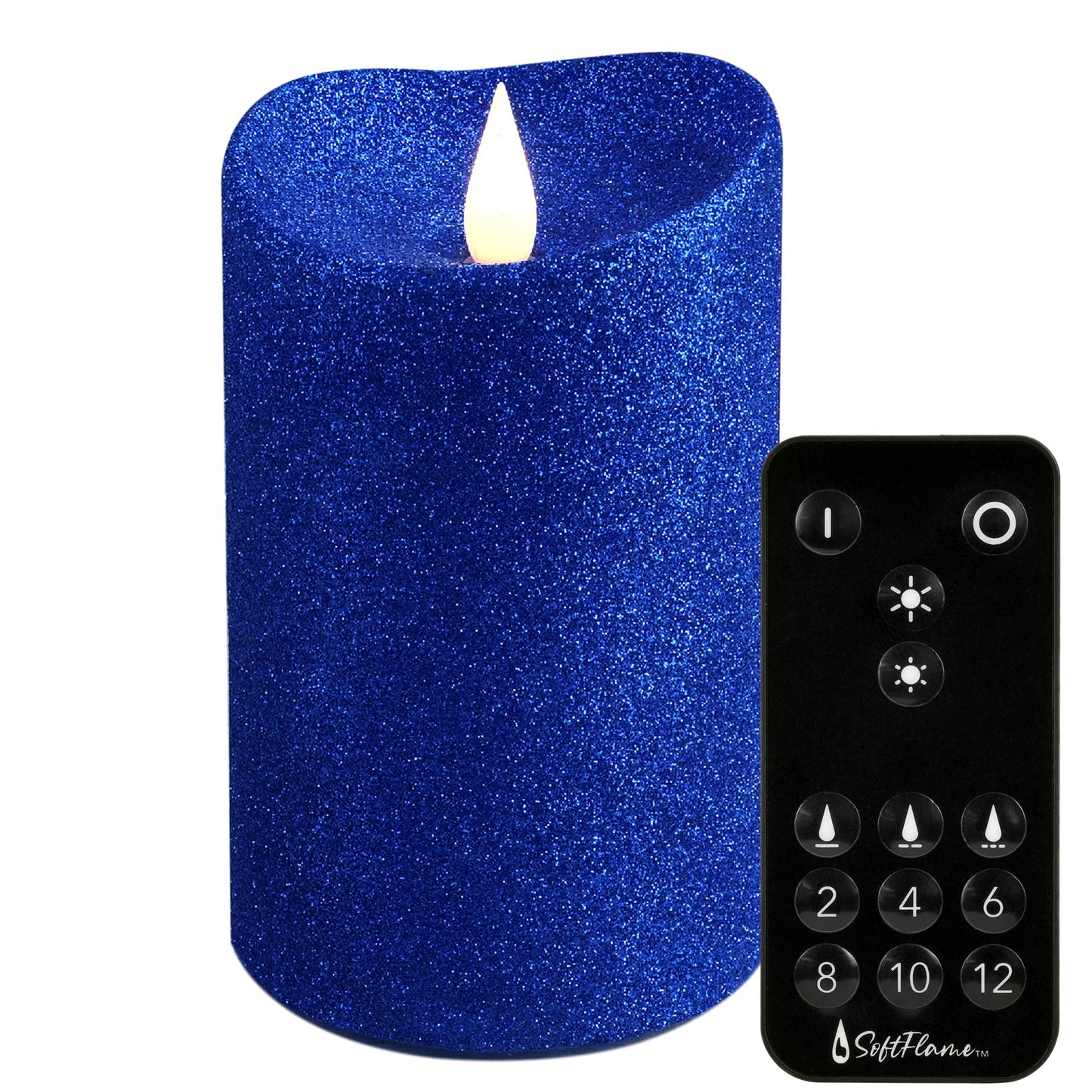 Softflame Real Wax Flameless LED Candles with Remote Control, 3"x 5"Flickering 3D Moving Flame Battery Operated Candles for Indoor Use, Home Decor Glitter Blue