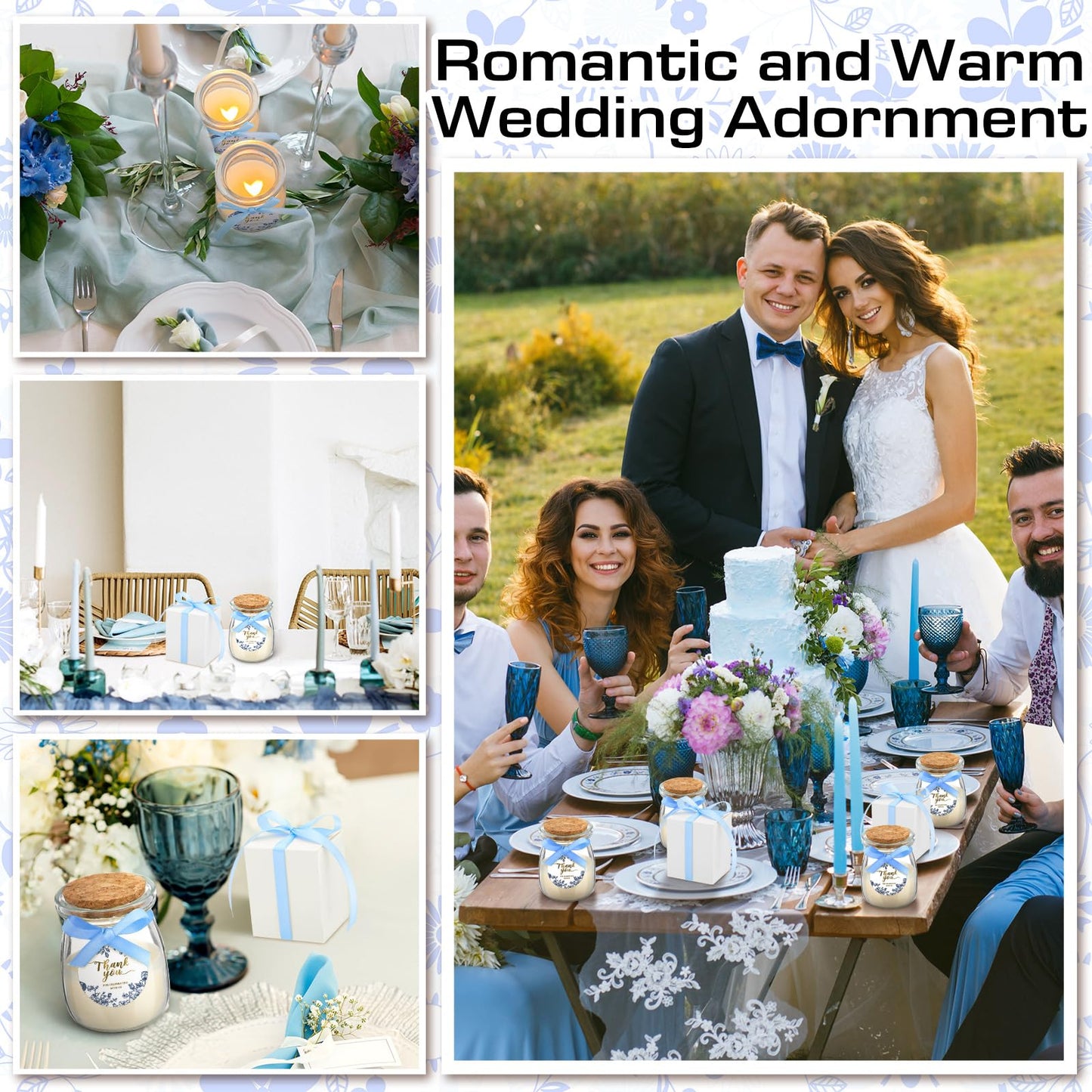 MTLEE 20 Pcs Blue Floral Candle Wedding Favors Something Blue Bridal Shower Gifts for Guests Soy Wax Candles with Glass Jar Bridesmaid Proposal Gifts for Wedding Bachelorette Bridal Shower