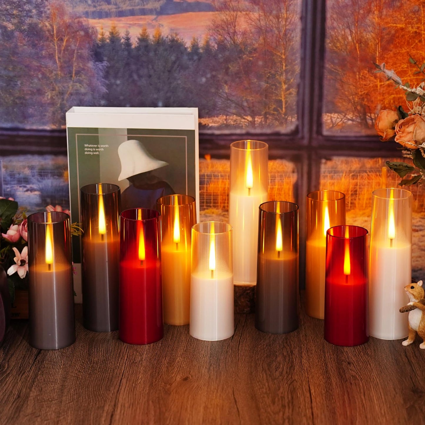 Sasigeiaa Flickering Flameless Candles,Battery Operated, Flameless Candles with Remote, 2/4/6/8 Hour Timer, Realistic Jumping Flame Effect, Perfect for Home Decor, Holiday Decoration Pcs 9 (Gold)