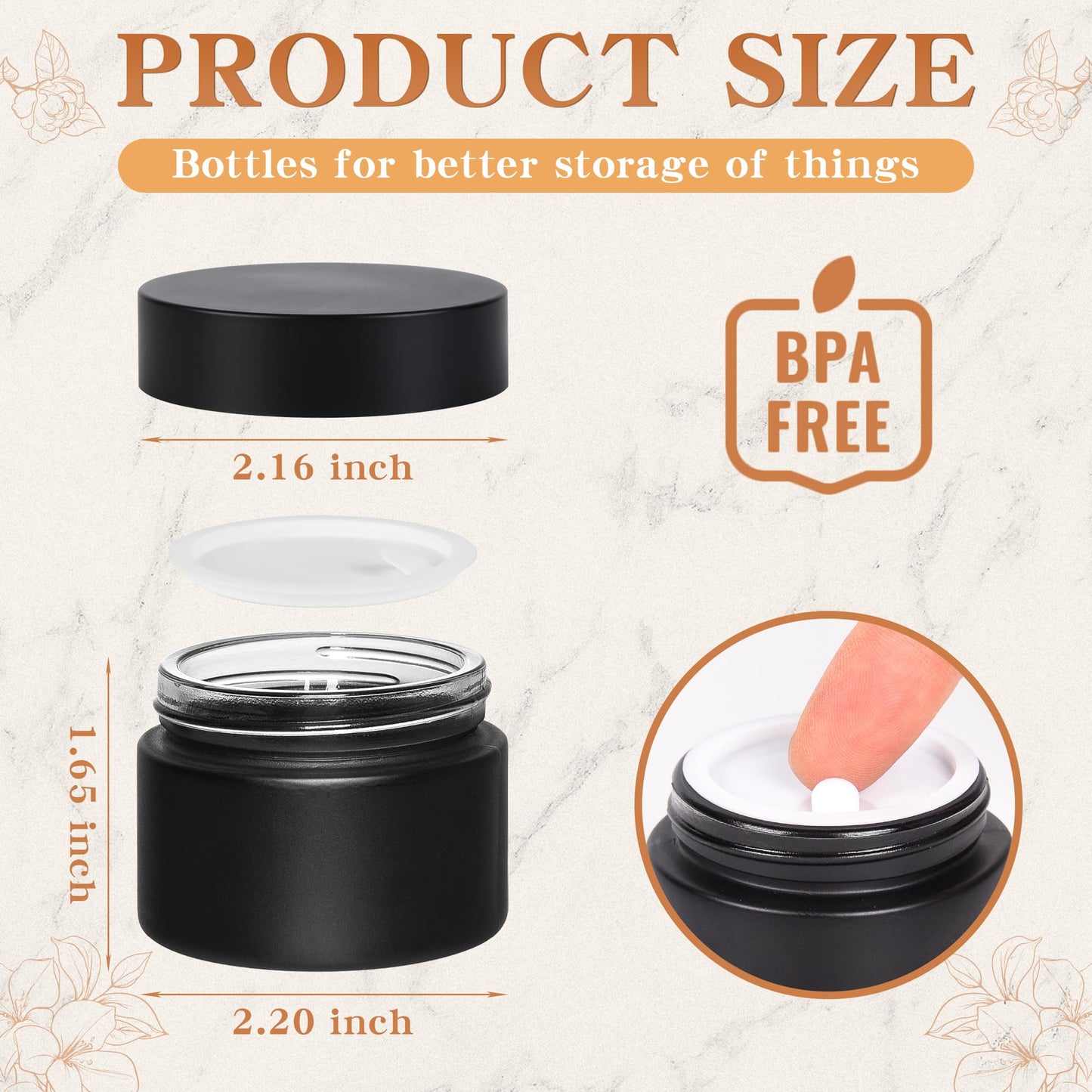 ZBCCEOB 2 oz Glass Jars with Lids, Round Airtight Cosmetic Jars with Inner Liners, Empty Containers for Lotions, Ointments, Candle Making, Creams, DIY Projects (24 Pack, Black Frosted)
