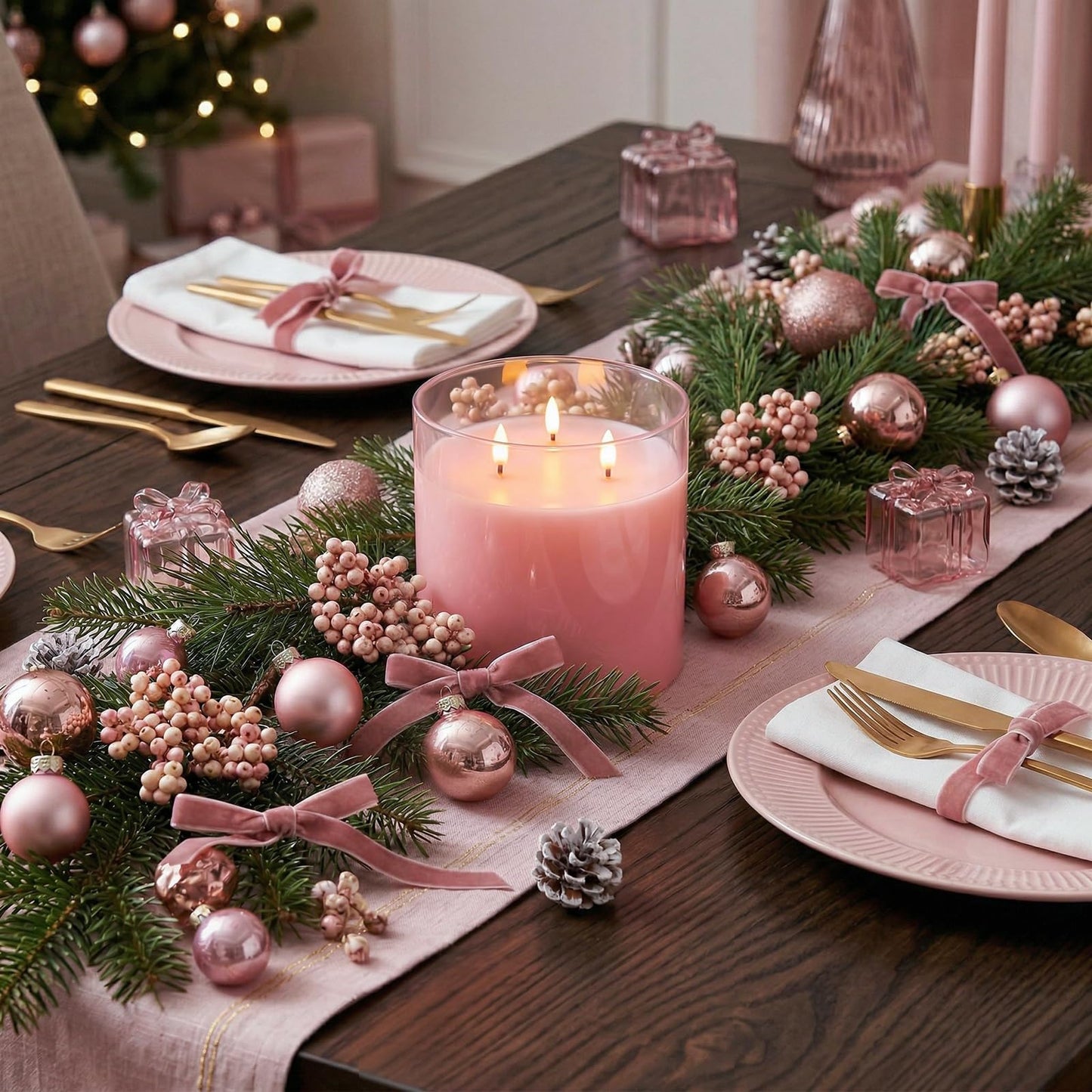 Homemory 6x6 Extra Large Flameless Candle with 3 Wicks, Pink Glass LED Pillar Candle, Real Wax Battery Operated Candle with Remote and Timer, Flickering Flameless Candle Home Wedding Valentine Decor