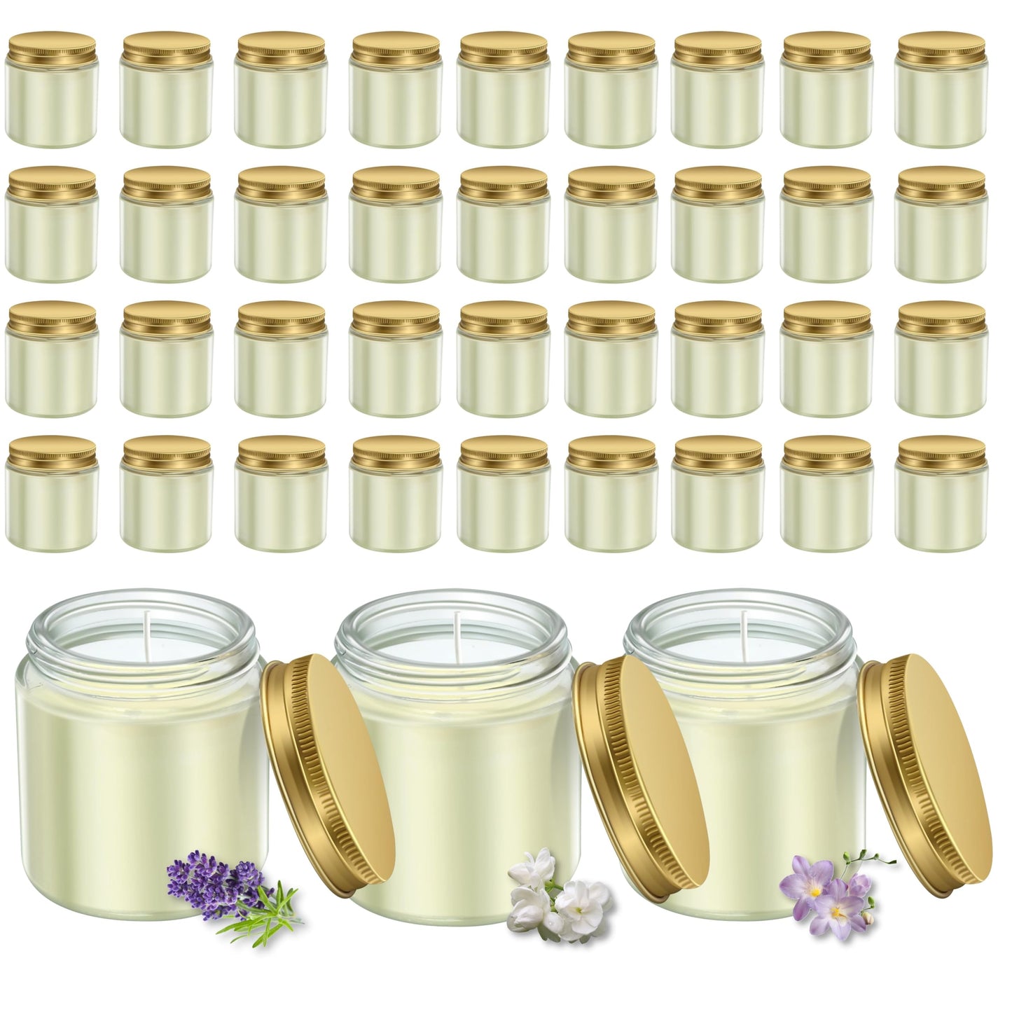ACITHGL 36 Pcs 4oz Mini Mason Jar Candles Small Scented Candles Bulk Aromatherapy Ideal Souvenir Favors for Wedding Birthday Party (Freesia, Lavender, Jasmine, Gold)