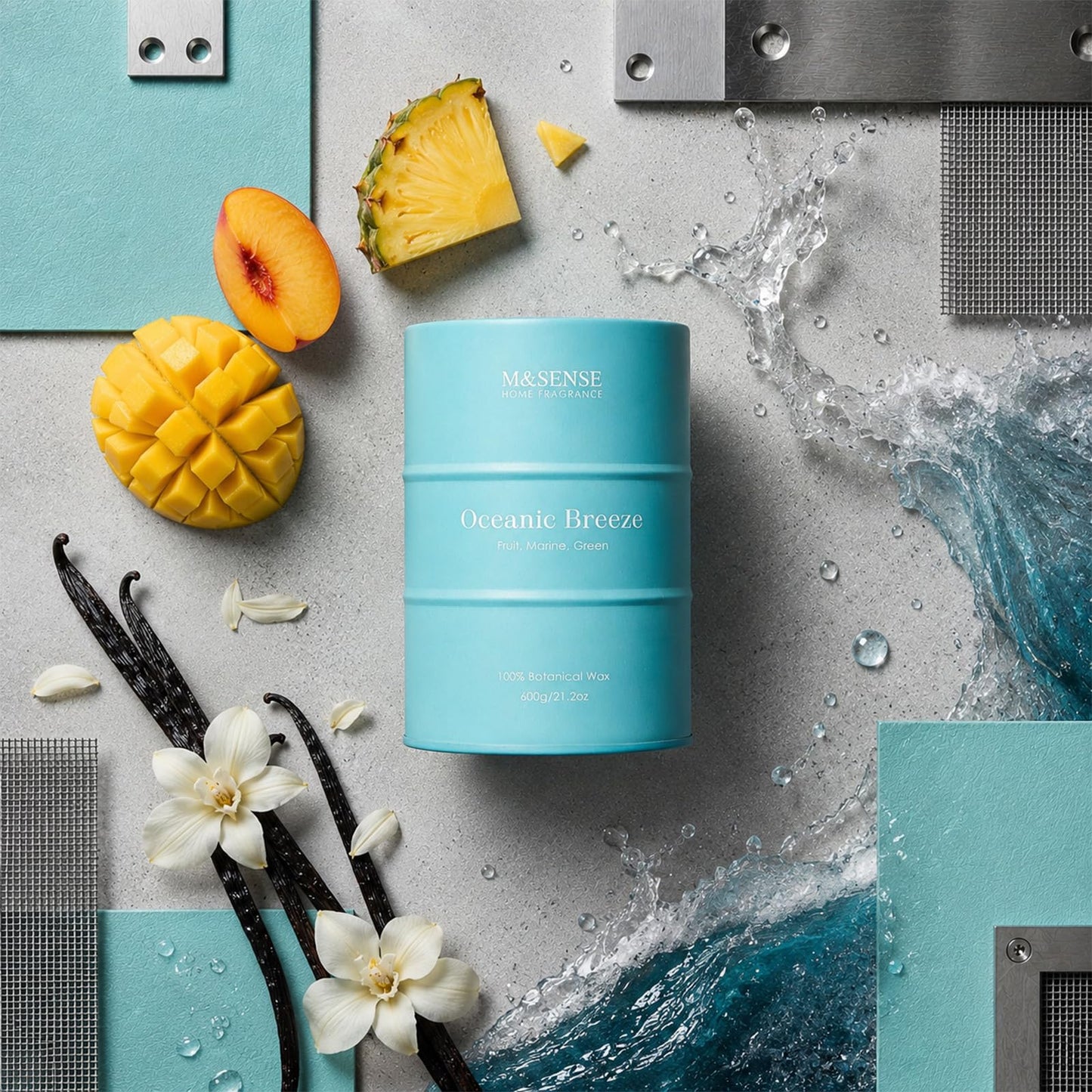 M&SENSE Oceanic Breeze Scented Candles Large Summer Candle, Beach Soy Candles 21.2oz 120 Hour Slow Burning,Aromatherapy Candle for Stress Relief Meditation Relaxing