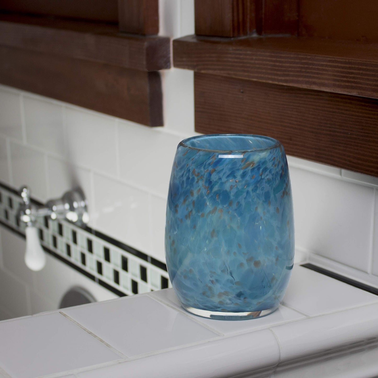 Totally Blown Glassworks Votive Candle Holder, Tea-Light, Handmade Blown Glass, Accent Vase, Centerpiece, Home Decor, Artist Dehanna Jones, Seattle, WA. (Teal Puget Sound)