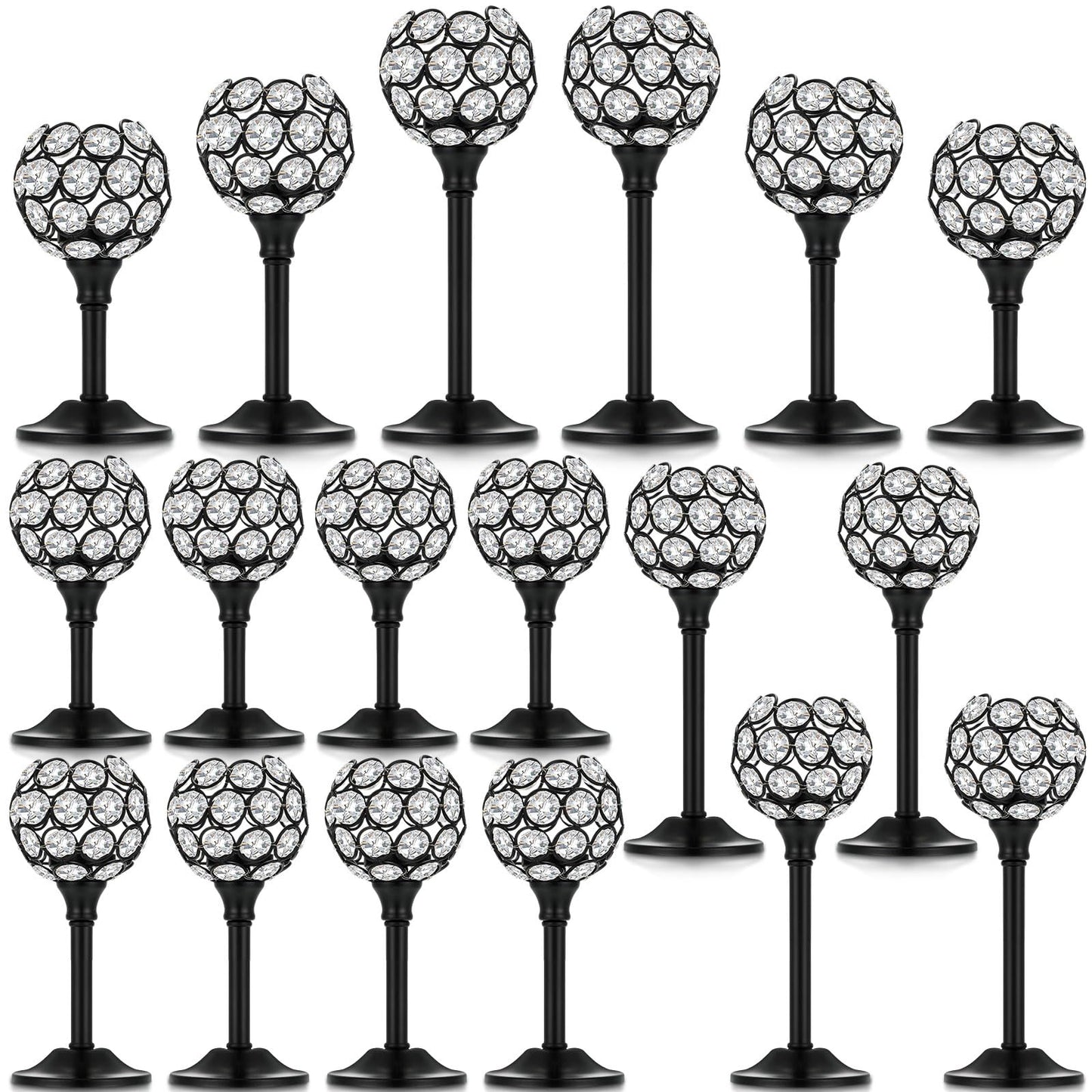 Qunclay 18 Pieces Crystal Candle Holders Bulk Candle Stick Holder Centerpieces for Table Wedding Centerpieces Crystal Decorative Tealight Dining Table Decor for Party(Black)