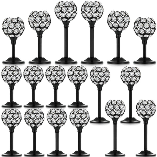 Qunclay 18 Pieces Crystal Candle Holders Bulk Candle Stick Holder Centerpieces for Table Wedding Centerpieces Crystal Decorative Tealight Dining Table Decor for Party(Black)