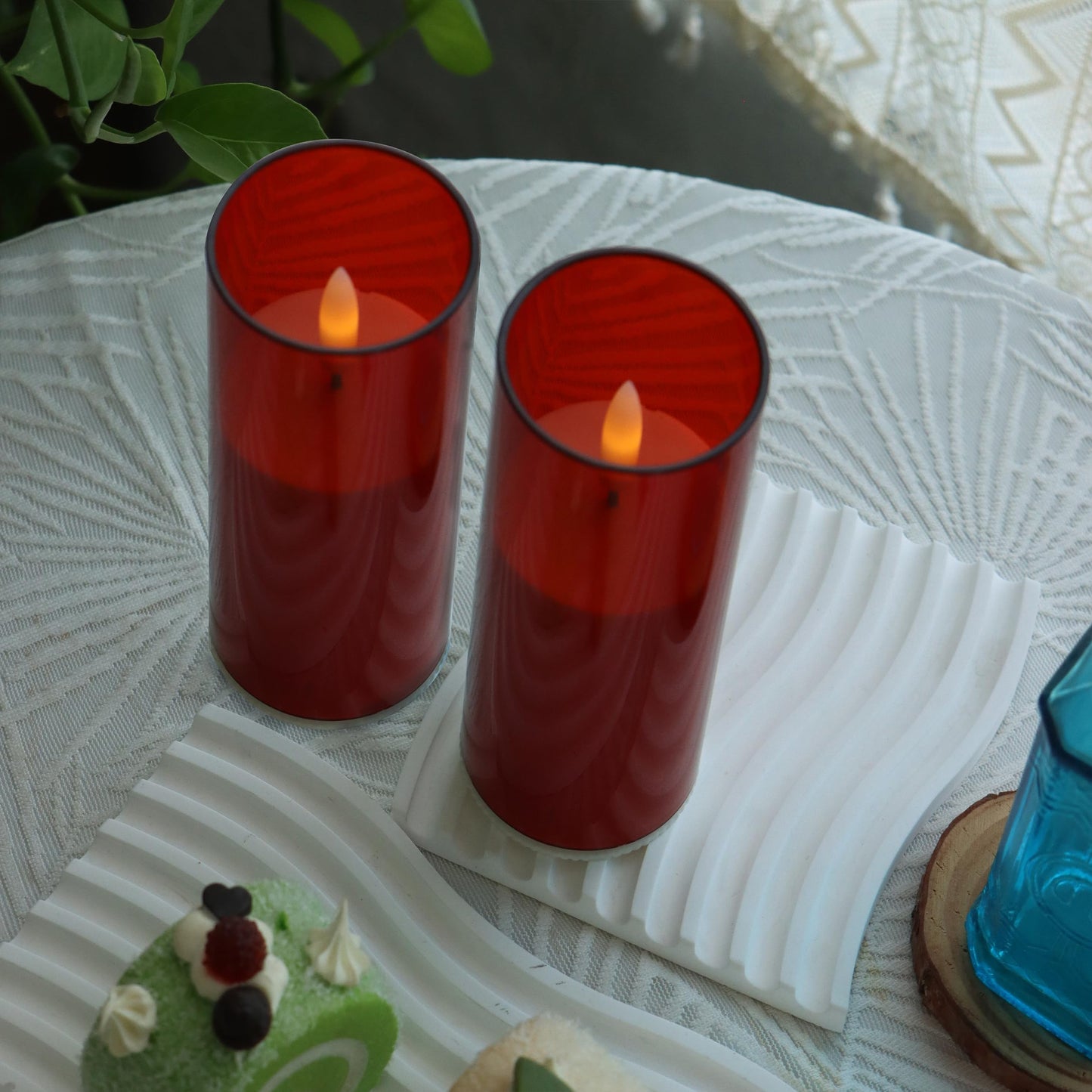 CANDLE CHOICE Indoor Outdoor Flameless Candles with Timer Waterproof Realistic Flickering Battery Operated Pillar LED Lights with Acrylic Shell Wedding Party Christmas Decorations 6 Pack 2”x6” Red