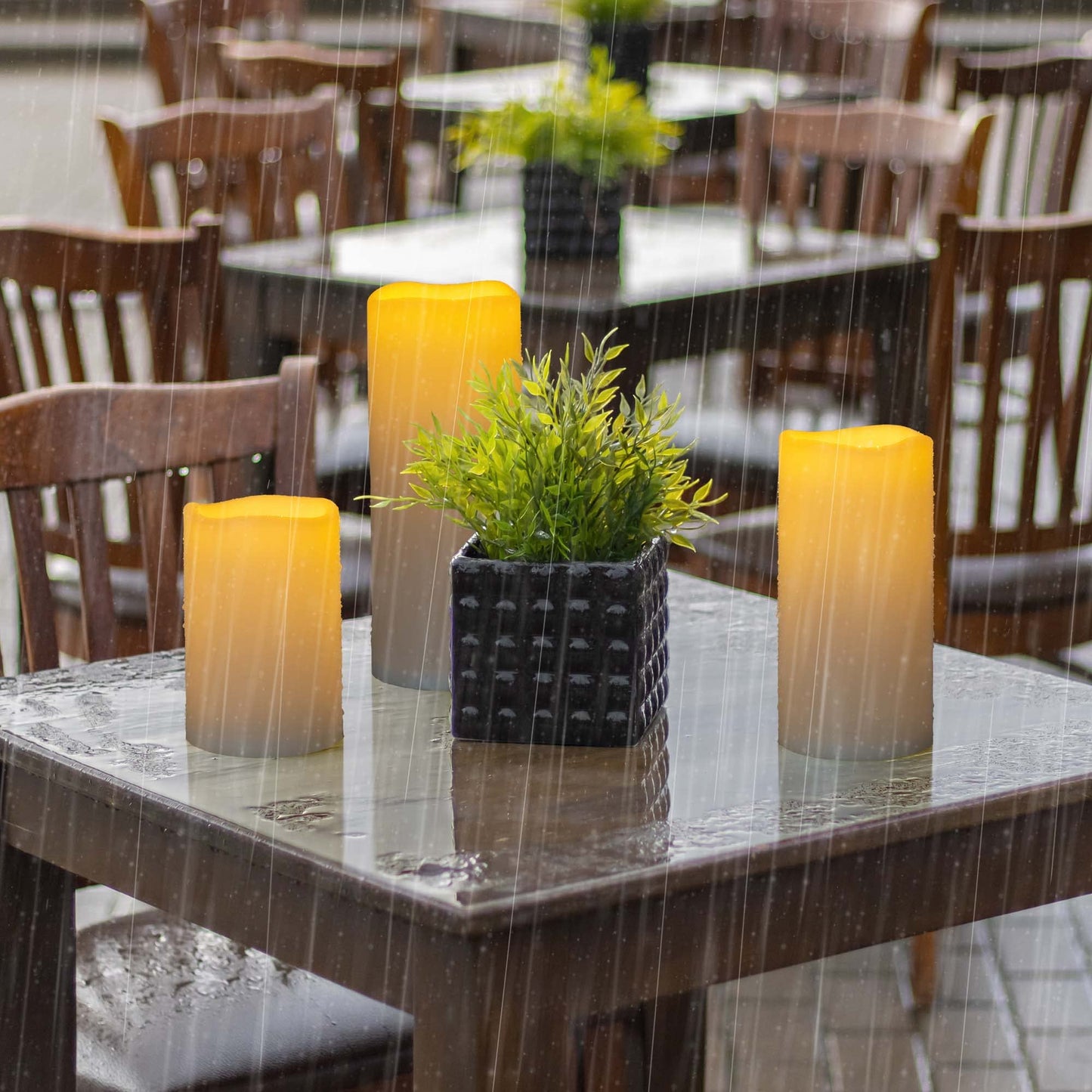 Yongmao 6" 8" 10" x 4" Waterproof Outdoor Flameless Candles Battery Operated LED Flickering Pillar Candles with Remote and Timer for Indoor Outdoor Lanterns, Long Lasting, Ivory White Large, Set of 3