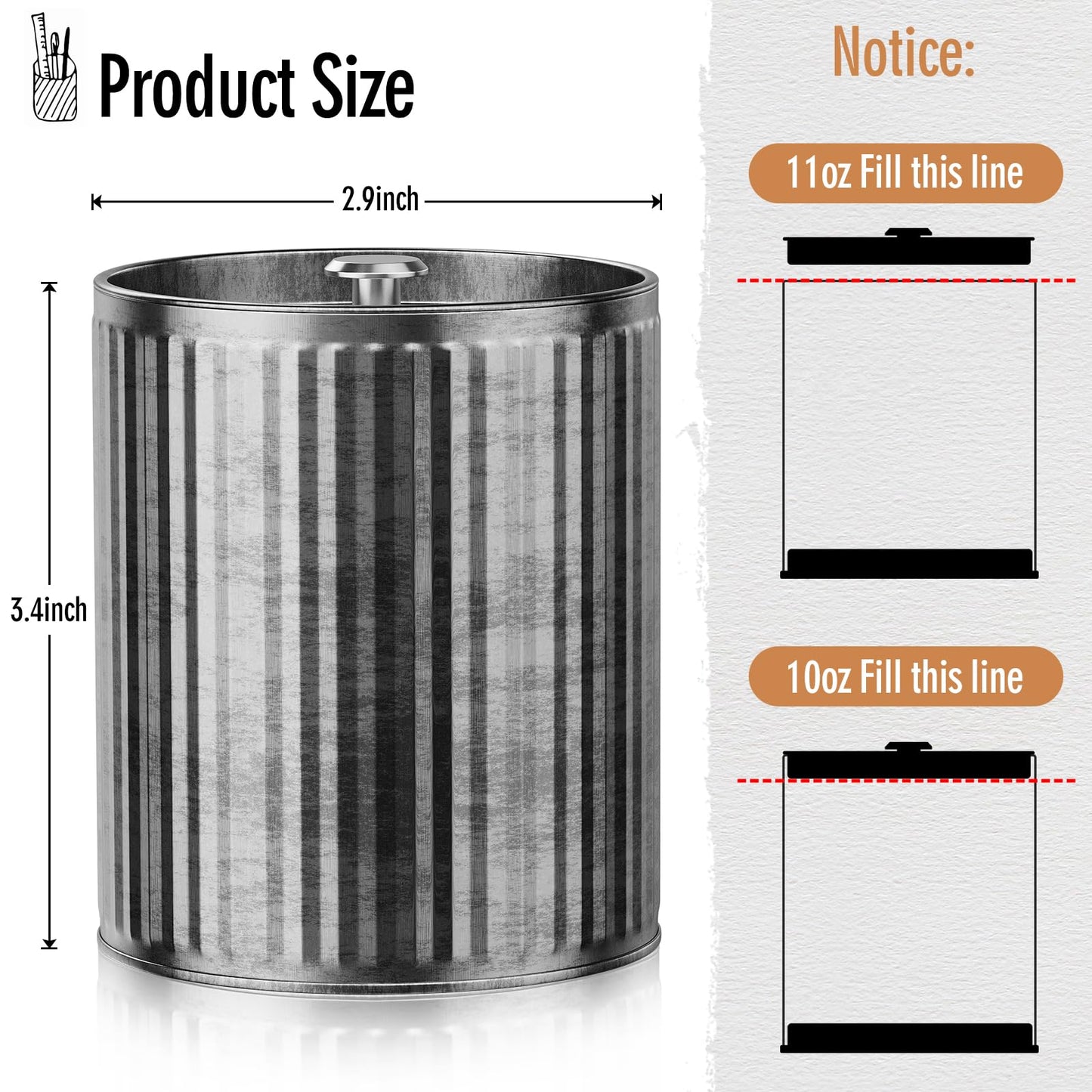 Domivirgo Empty Candle Tins for Making Candles, 10oz Vintage Style Candle Jars, Candle Containers with lid (Silver)