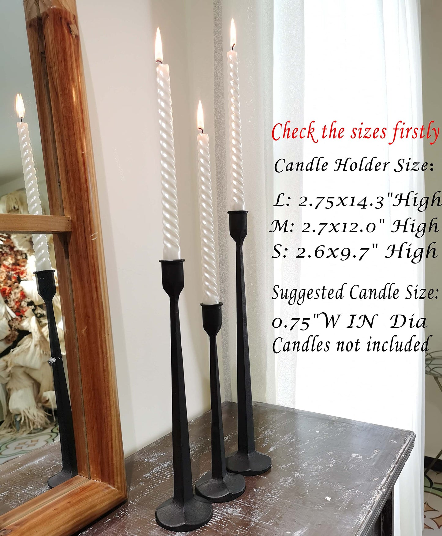 Iron Taper Candle Holder - Decorative Candle Stand - Candlestick Holder for Wedding, Dinning, Party, Set 3 (Black)