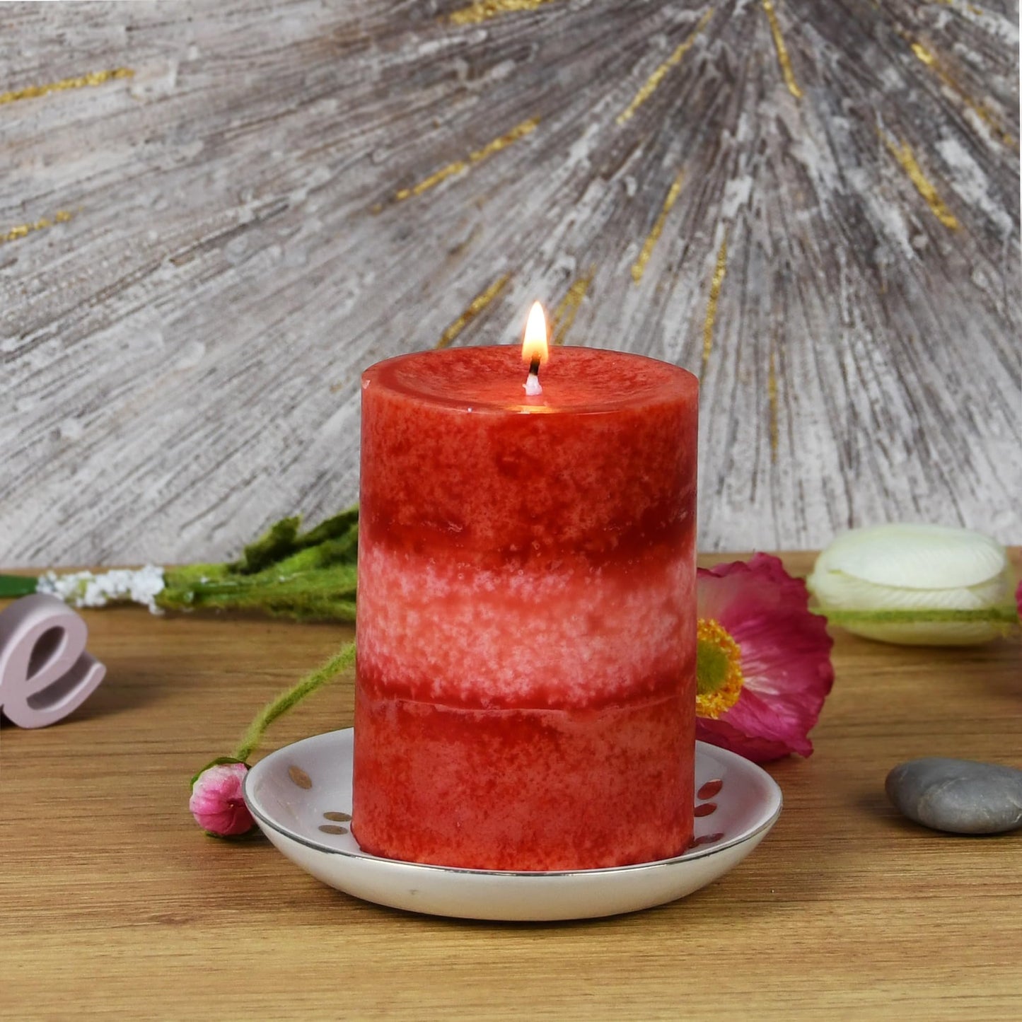 4 Inch Tritone Red Scented Pillar Candle