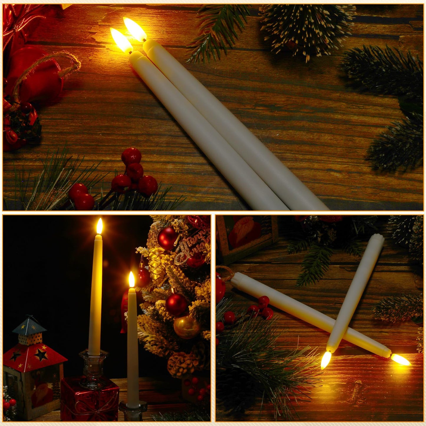 Baquler 12 Pcs Flameless Ivory Taper Candles Bulk Flickering LED Candles Taper Warm White Light LED Candlesticks for Christmas Wedding Home Decoration No Remote Control, 9.6 Inch