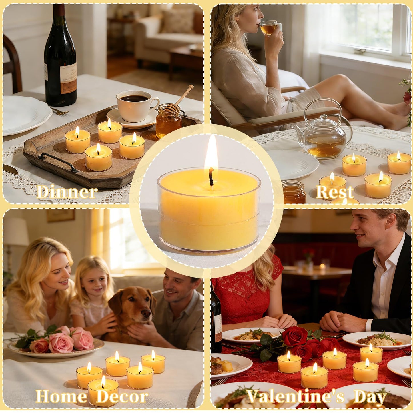 6 Hours Beeswax Tealight Candles, 48 Packs Pure Beeswax Candles Extended Burn Time Beeswax Tea Lights Burn Evenly and Clean Bees Wax Tealight Candles Bulk for Relaxing Air Purification