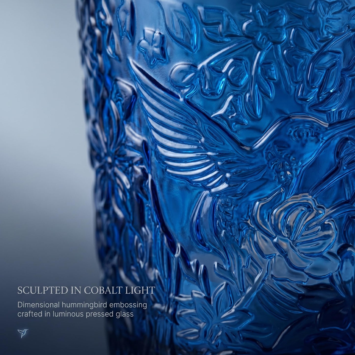 12 Pack Hummingbird Embossed Glass Candle Holders – Votive Tealight Holders with Patent Design, Decorative Embossed Glass Cups for Wedding Centerpieces, Parties, and Home Décor (Ocean Blue)