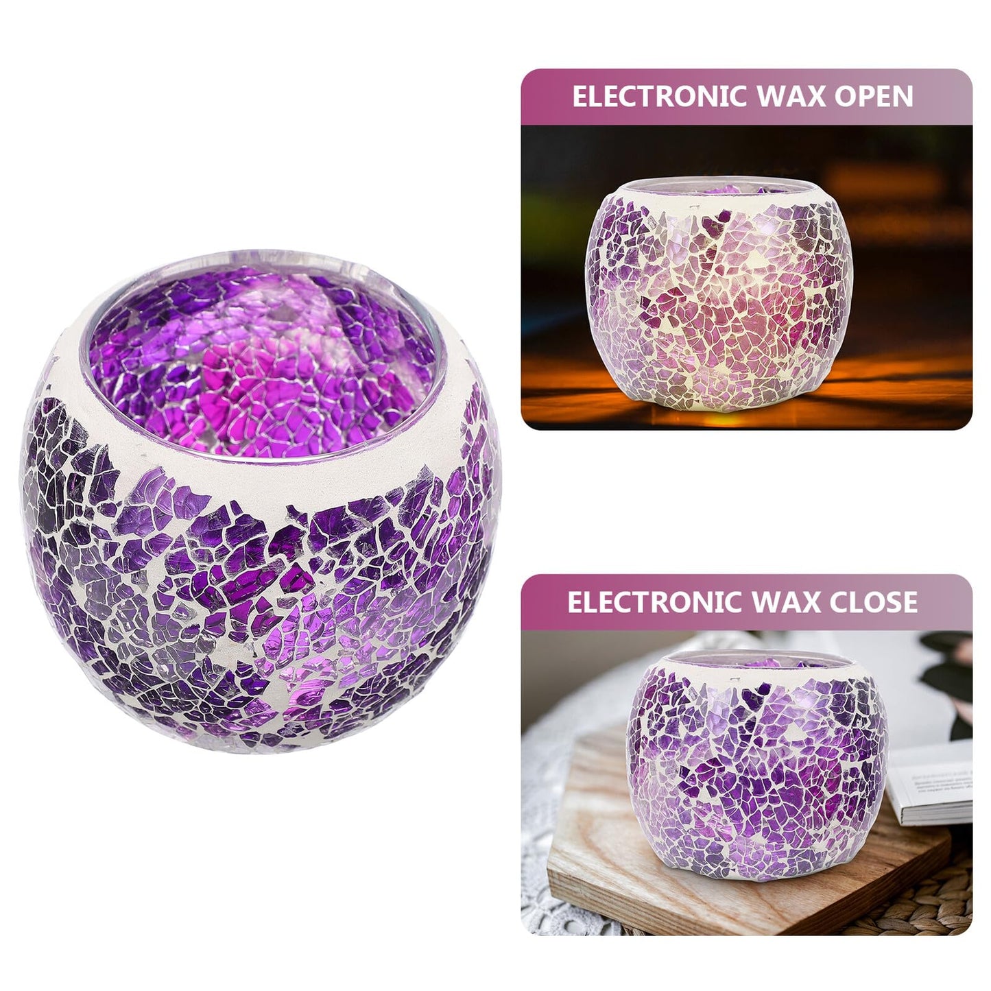 GANAZONO European Style Mosaic Glass Candleholder, Purple Tealight Candlestick for Romantic Dinner Table Decor, Home Ornament and Restaurant Centerpiece