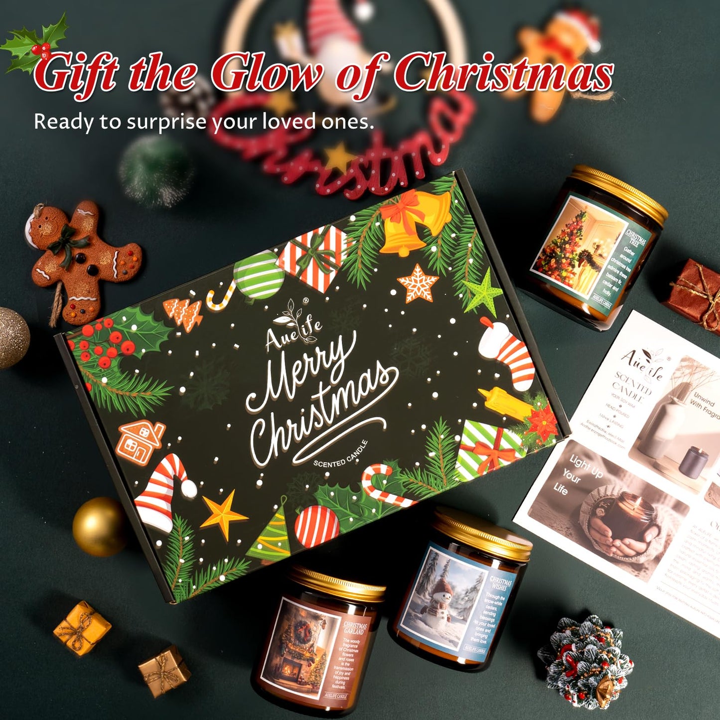Christmas Candles | Christmas Wishes Scented Candle, Holiday Soy Wax Candles for Home Scented,Aromatherapy Gifts for Women and Men, Cozy Winter Candle for Home Decor, 7 oz