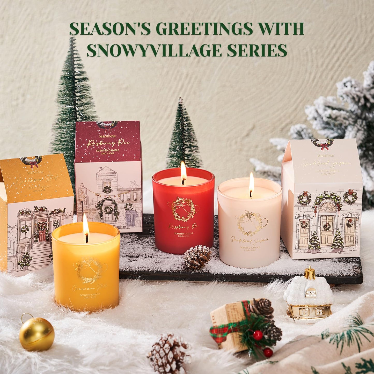 M&SENSE Christmas Holiday Candle - Cinnamon Stick Scent, 8.1oz Soy Wax, Ideal Winter Home Decor Gift for Women and Men