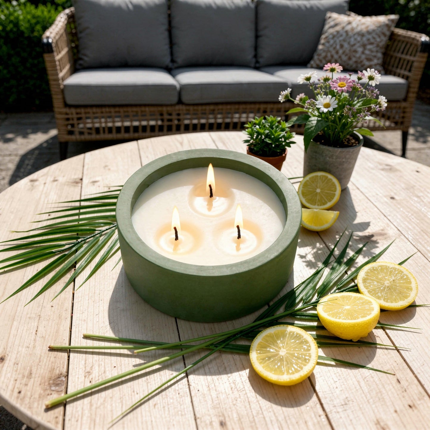 Viyffo 20oz Large Citronella Candles Outdoor, 3 Wick Citronella Candle, Non Toxic Soy Candles, Matte Green Ceramic Jar, Outdoor Candle for Patio, Porch, Backyard, Deck, Garden & Camping, Summer Decor