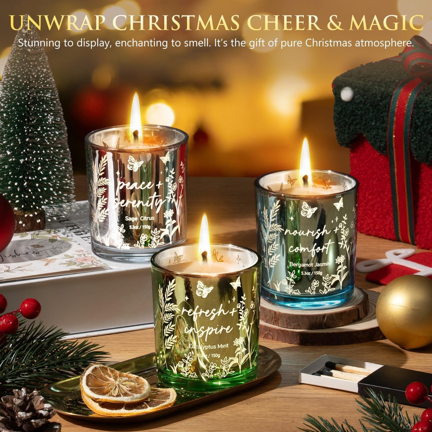 Scented Candles for Women, 3 Pack Candle Sets Soy Candles for Home Scented Holiday Votive Candle Gifts Set, Mothers Day Birthday Gifts for Women Mom Friend -Eucalyptus Mint/Bergamot Jasmin/Sage Citrus