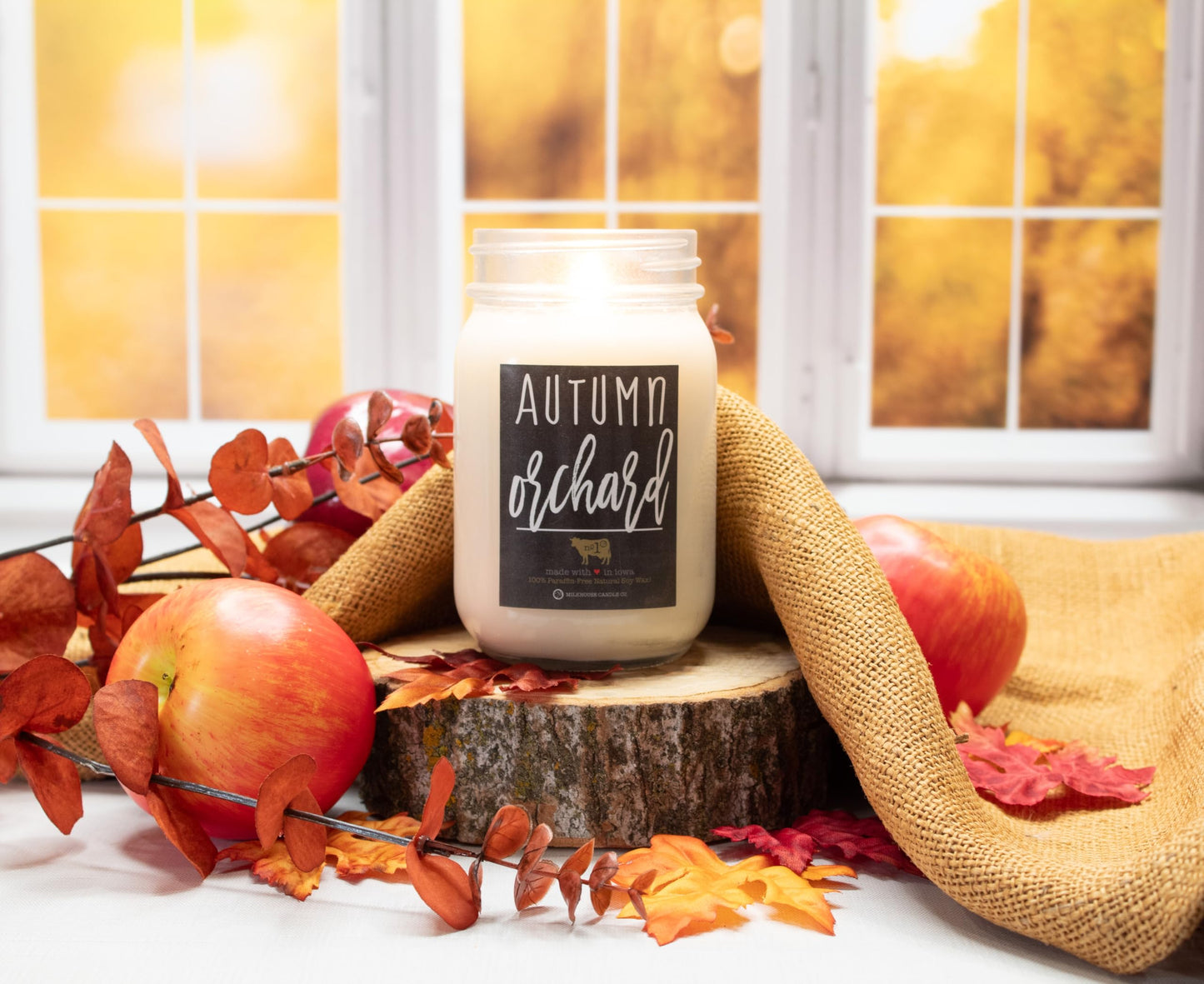 Milkhouse Candle Company Autumn Orchard Soy Candle - Ripe Apple | Cinnamon Clove | Sandalwood Scented - 13 oz Mason Jar with Lid, 70+ Hour Burn Time, Made in the USA