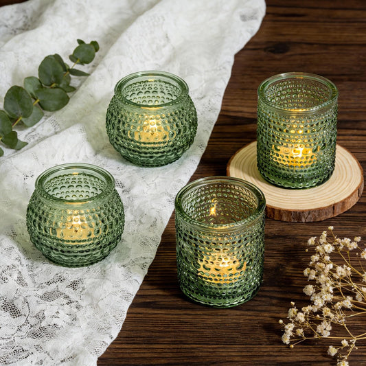 Rubtlamp 24Pack Green Votive & Tea Light Candle Holders with Dot Design, Glass Candle Holder for Table Centerpiece, Wedding, Baby Shower, Home Decorations