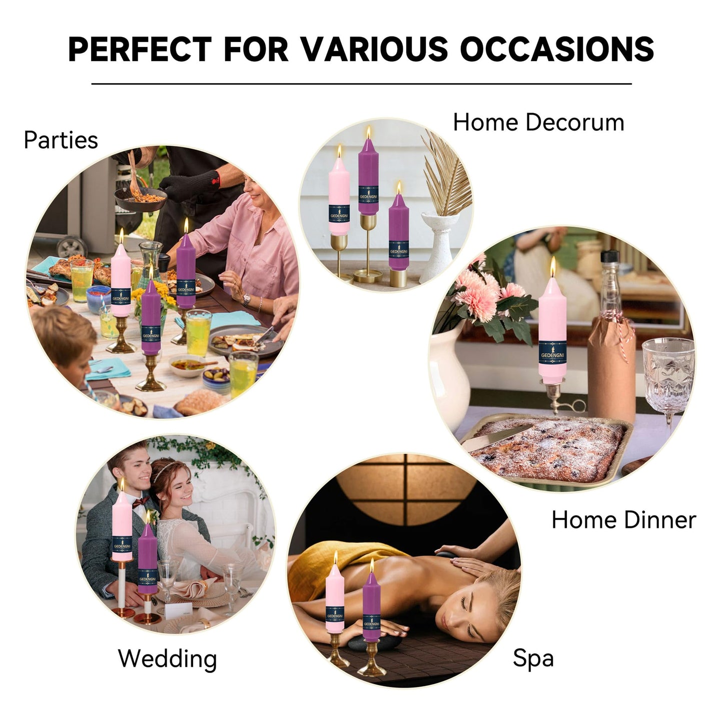 Gedengni Pink Candlesticks Short Taper Candle,5inches Purple Candle Sticks Dripless Tapered Candles for Home Decor Weddings Festive Party Holiday,7D-3PUR1PIN