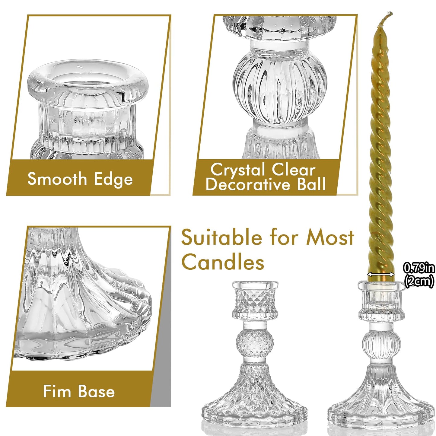 Clear Glass Candlestick Holders,8 pcs Set Include Taper Candle Holders and Stripe Candle Holders,Two Style for Formal Events, Wedding, Festival,Church, Party & Festival Decoration
