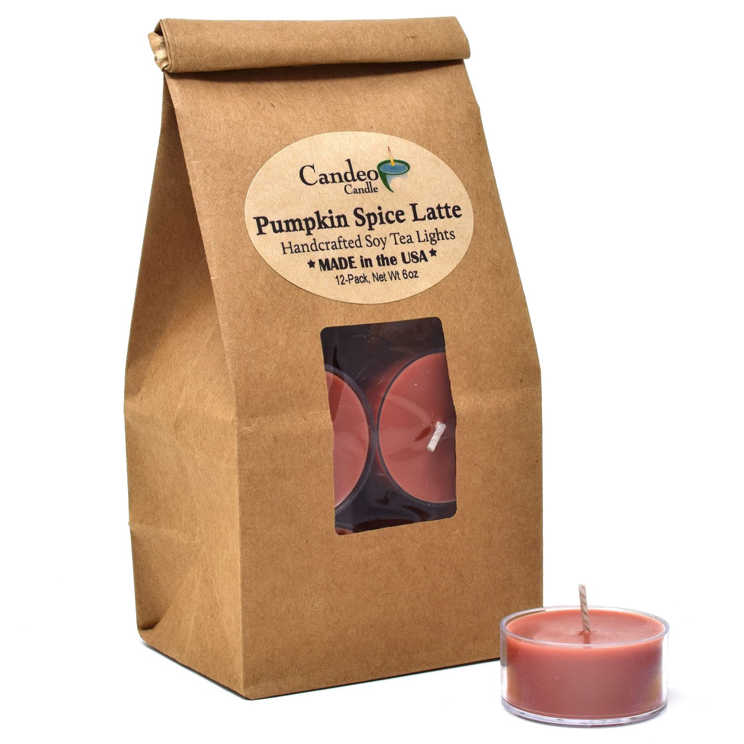 Pumpkin Spice Latte - 12 Pack - Scented Tealight Candles - Soy Beeswax Blend - Handmade in The USA - Candeo Candle - Fall Scents