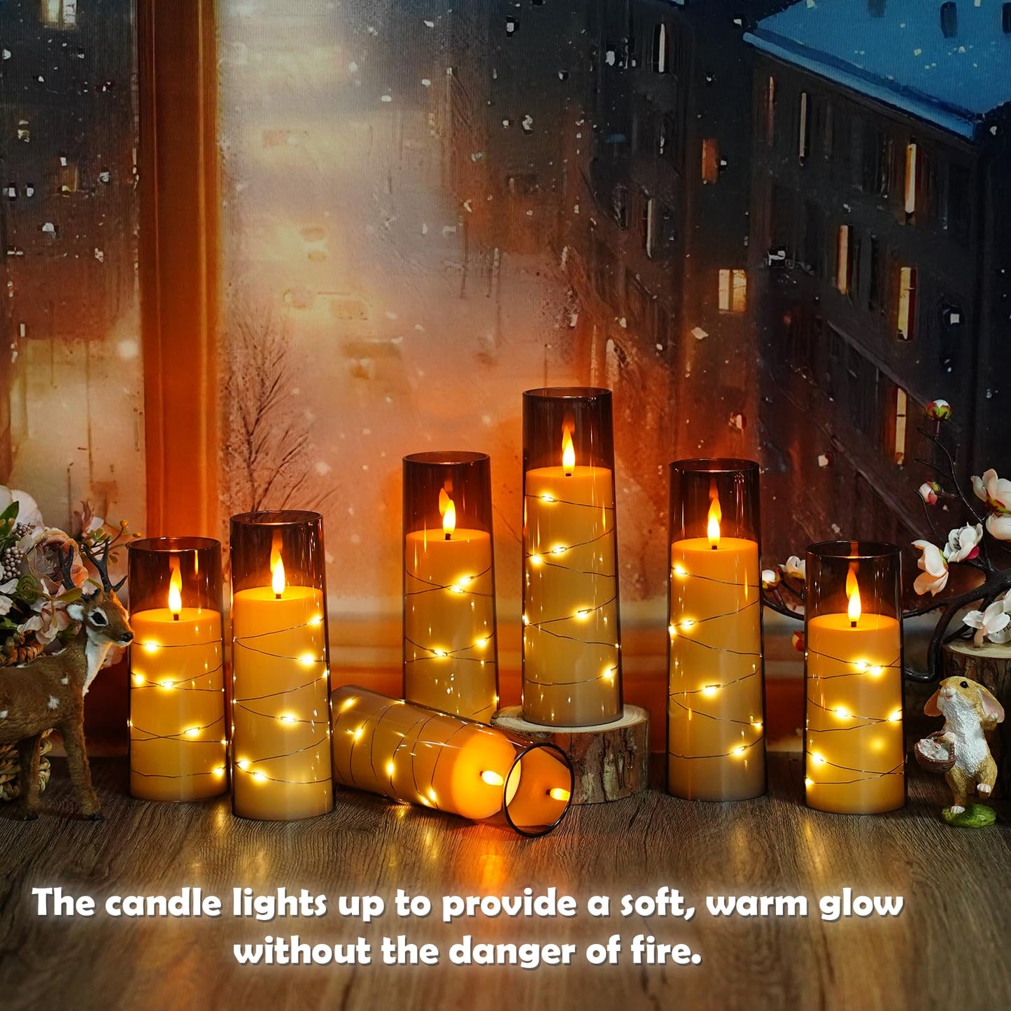 Flameless LED Candles with Timer 24 Pc Flickering Flameless Candles for Romantic Ambiance and Home Decoration Stable Acrylic Shell,with Embedded Star String，Battery Operated Candles（Grey）