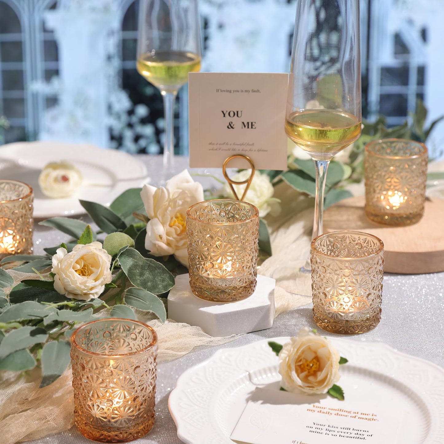 Lanttu 12 Pack Gold Votive Candle Holders, Flower Tea Lights Candles Holders for Wedding Table Centerpieces, Birthday Parties, Anniversary, Bridal Shower and Holiday Decorations