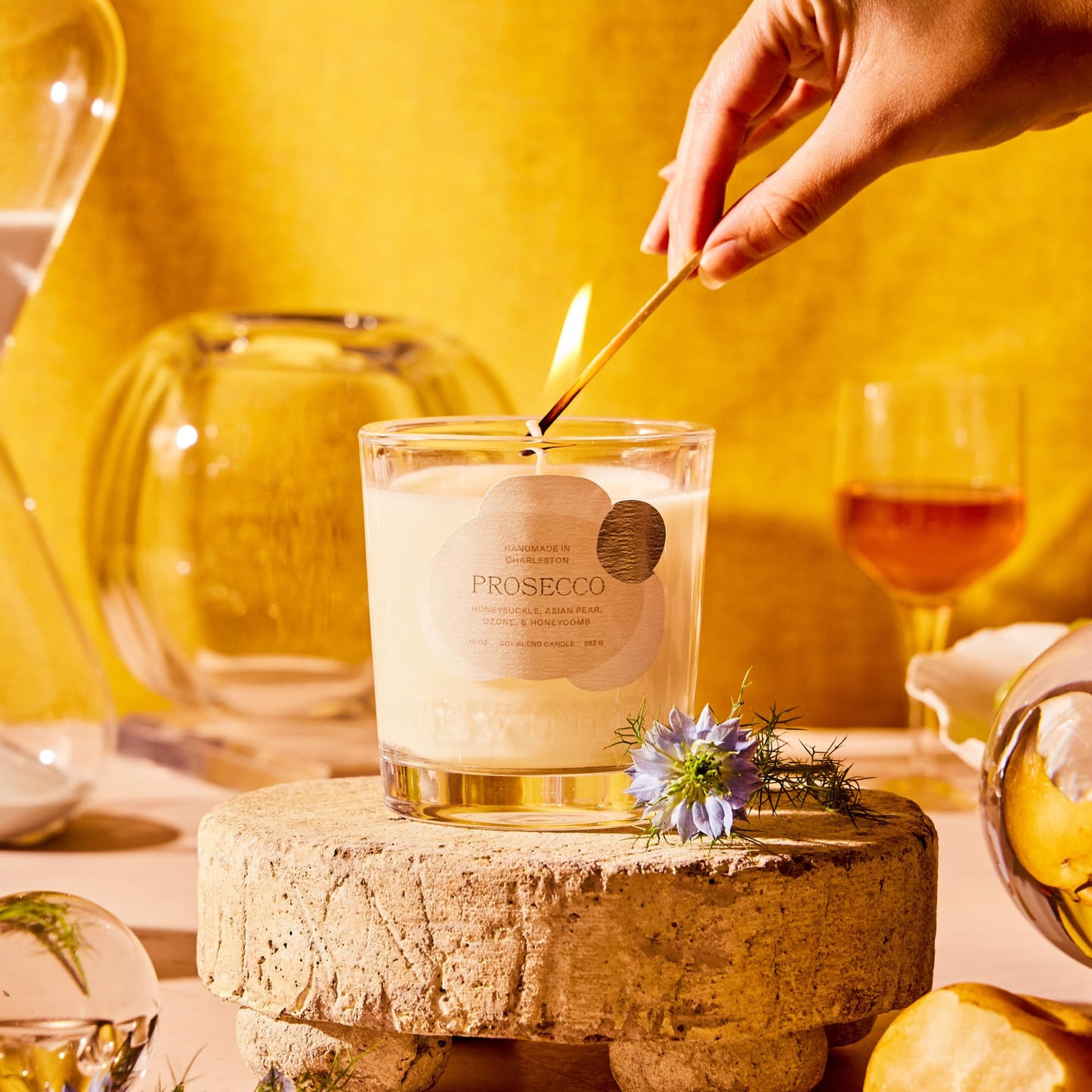 Rewined - Premium Prosecco Scented Candles, 10 oz. - Velvety Smooth, Smoky Scented with Notes of Honeysuckle, Crisp Asian Pear, Fresh Ozone & Honeycomb - Non Toxic Candles