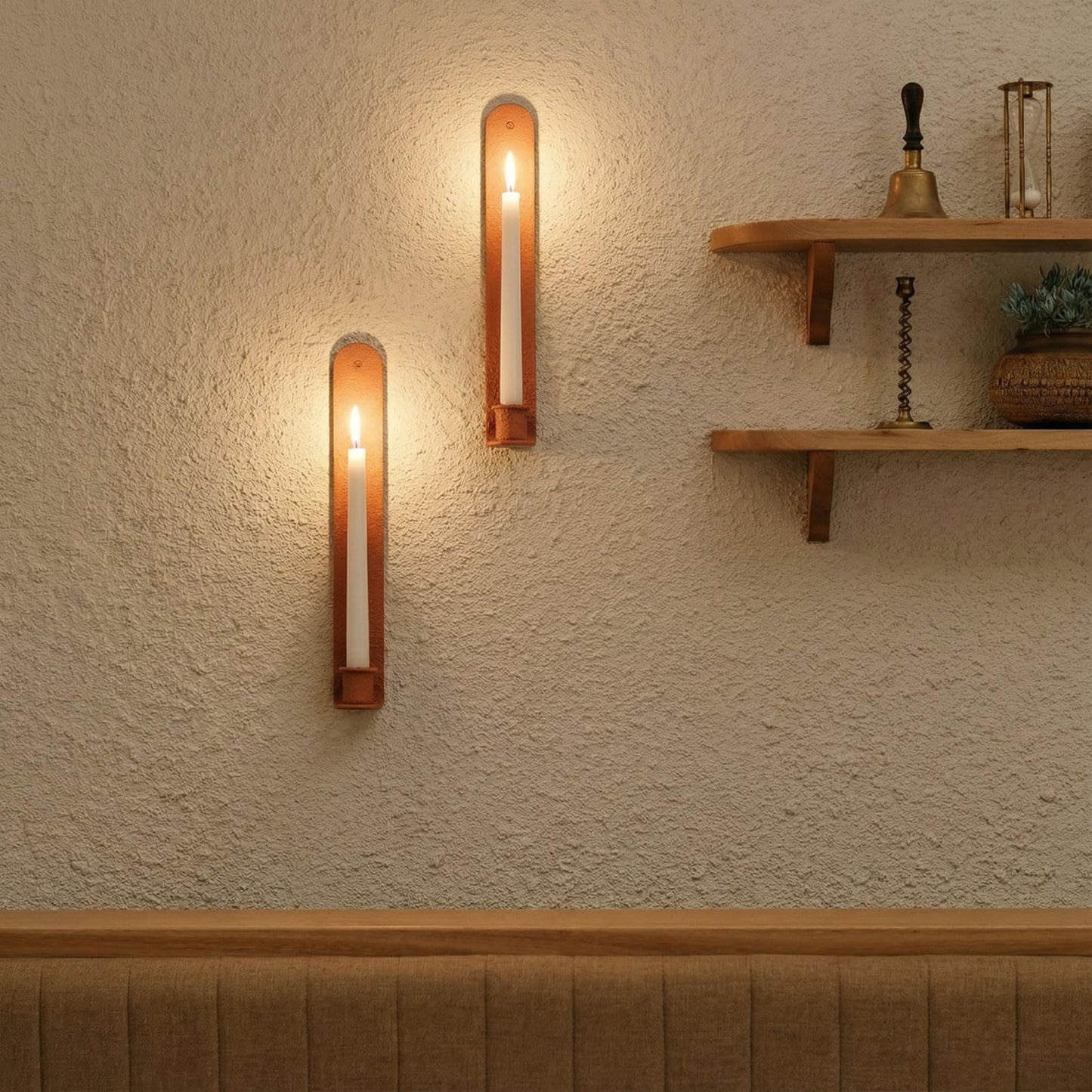 AimtoHome Wall Candle Sconces Set of 2, Classic Iron Farmhouse Holders for Taper Candles, Rustic-Textured Powder-Coated Wall Mounted in Orange for Living Room, Hallway Decor