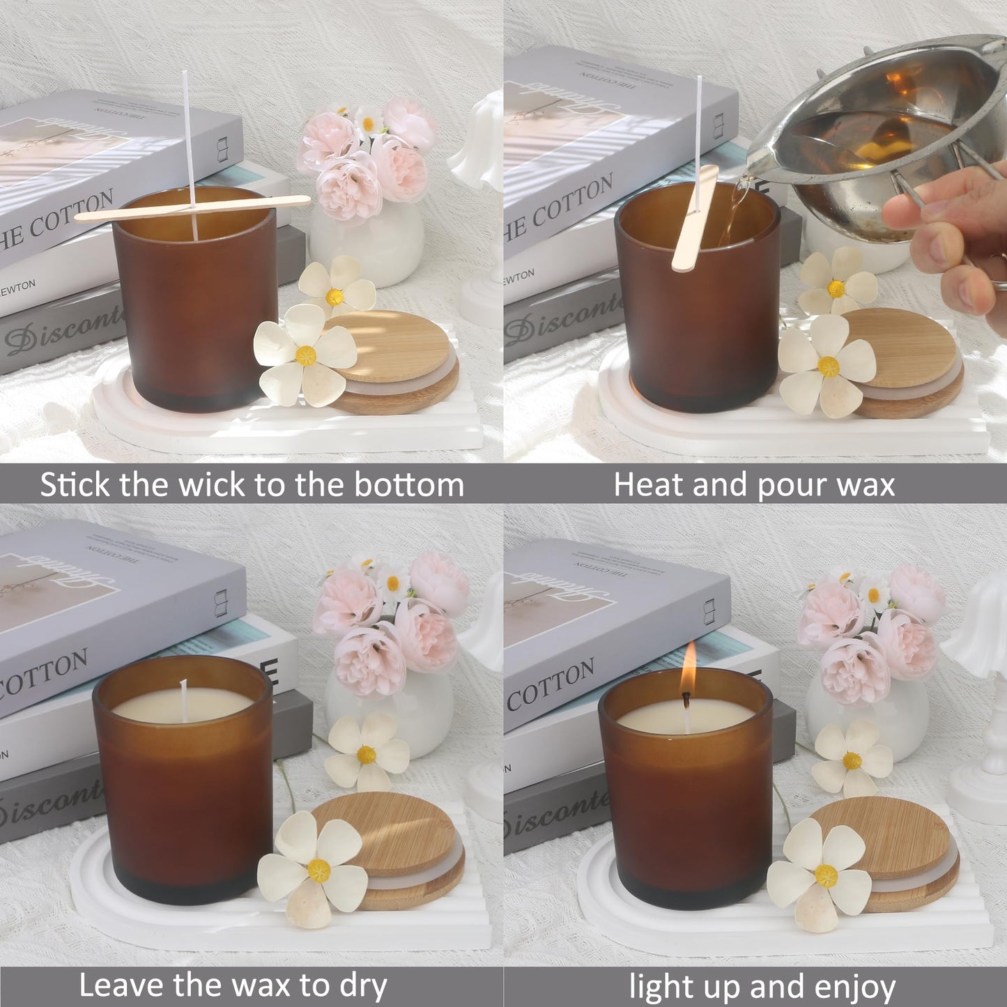 MILIVIXAY 12Pack 12 OZ Frosted Amber Thick Glass Candle Jars with Lids - Bulk Empty Candle Jar for Making Candles - Spice, Powder Containers.
