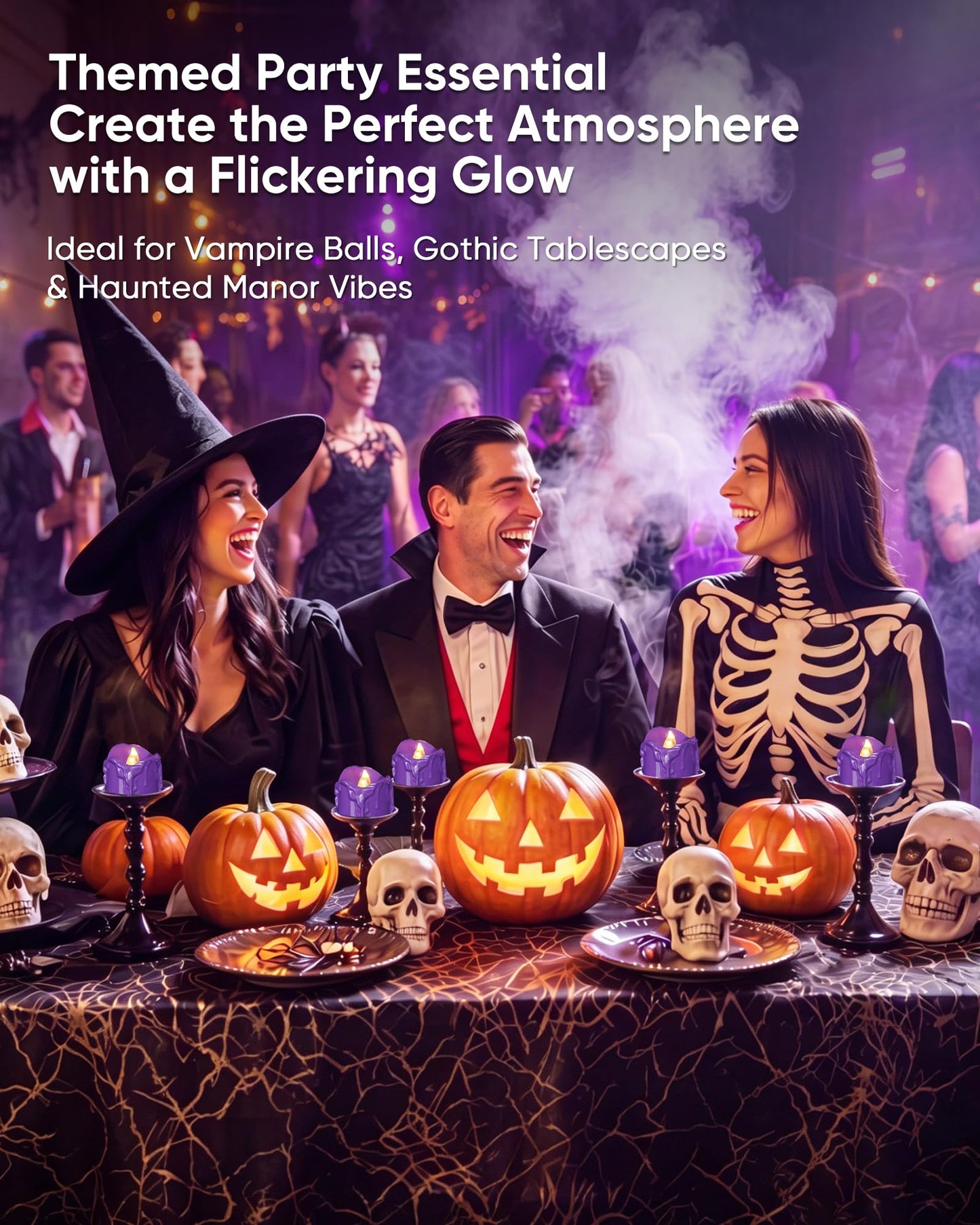 Homemory 24 Pack Purple Dripping Flameless LED Tea Lights, 1.58" x 1.2" Battery Operated Flickering Fake Candles, 200+ Hours Electric Votive Tealights for Wedding, Halloween, Christmas Centerpieces