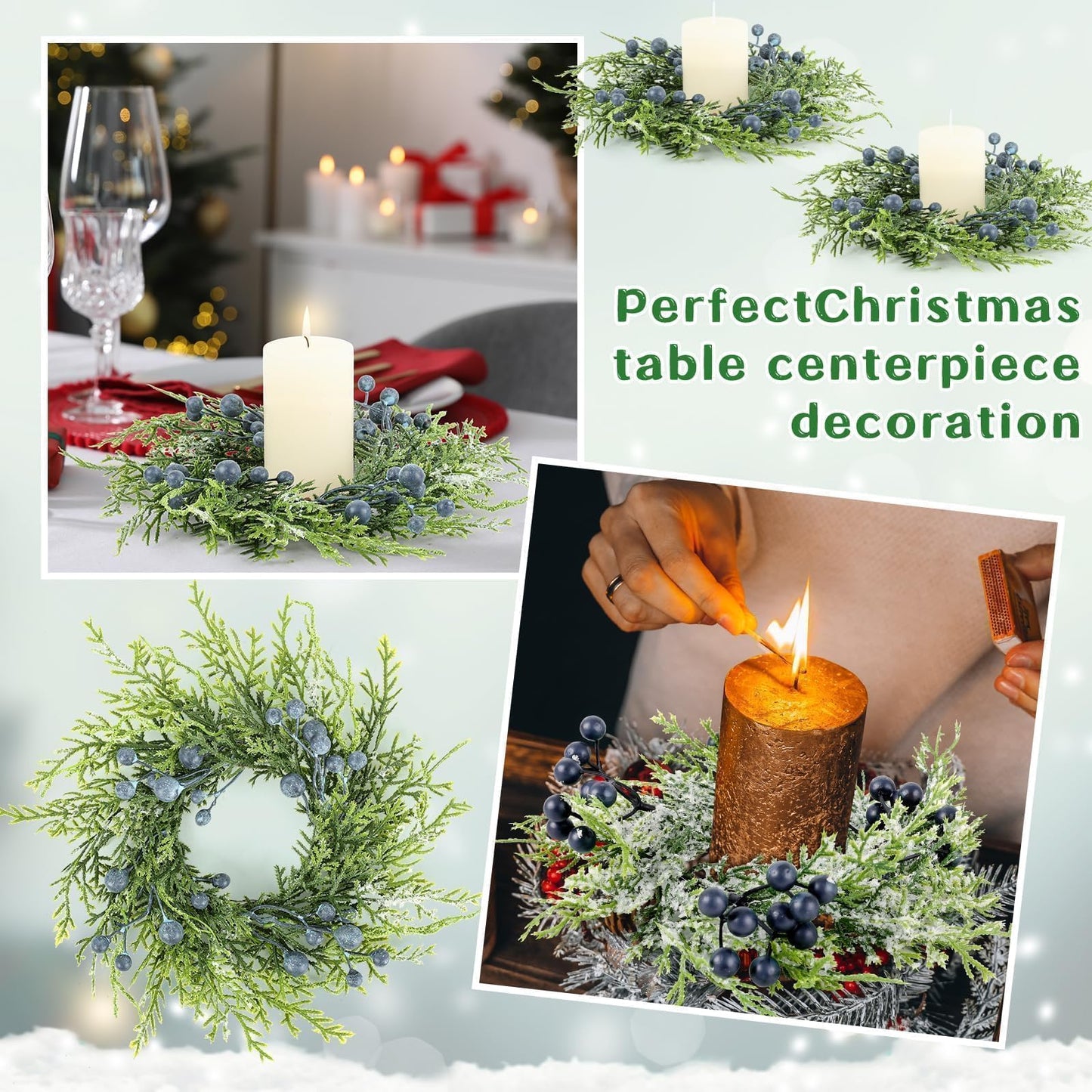 6 Pcs Mini Blueberry Wreaths Candle Rings Artificial Spring Summer Candle Wreaths for Pillars Rustic Wedding Farmhouse Wreath Table Centerpiece Decoration for Cabinet Kitchen Front Door Home Decor