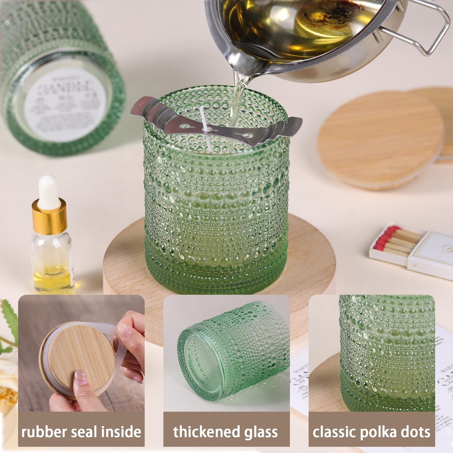 DARJEN 8 Pack Green Candle Jars for Making Candles- 14 OZ Empty Glass Candle Making Jars with Bamboo Lids and Labels, Candle Containers Candle Making Supplies for DIY Gifts