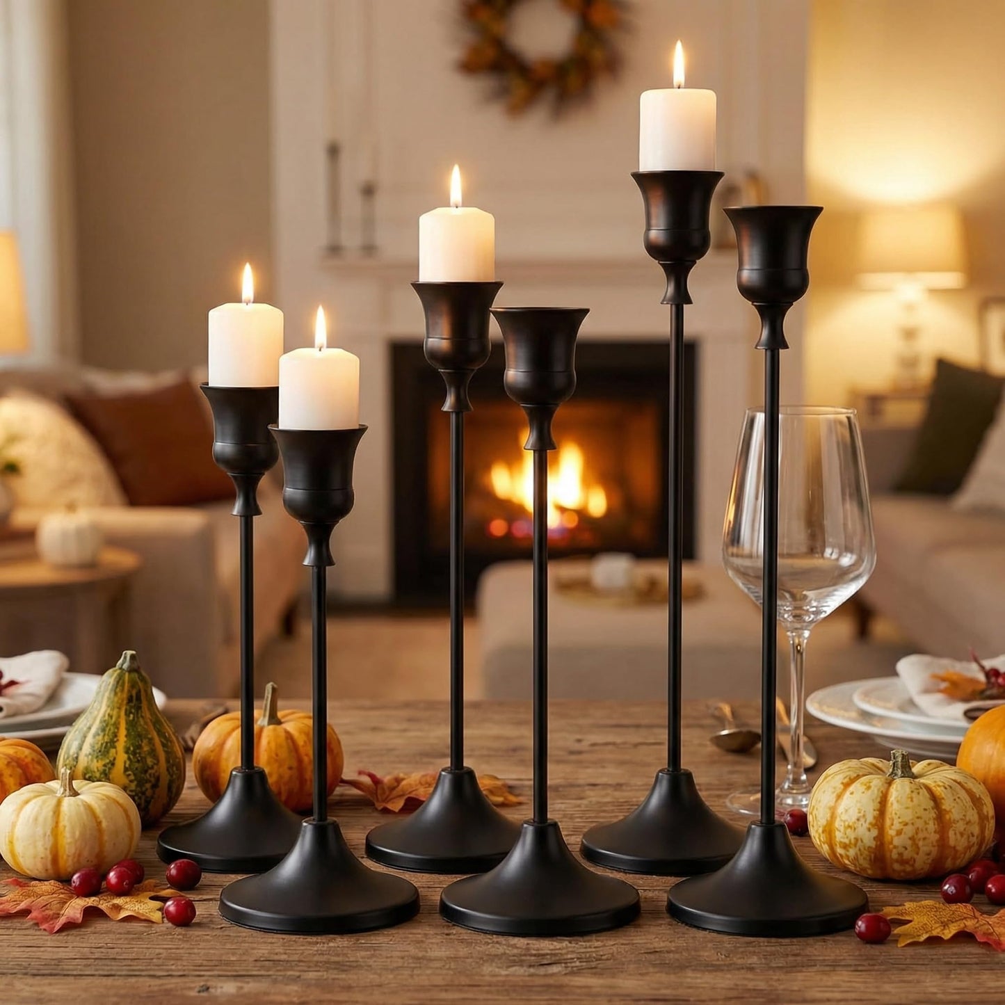 Set of 3 Black Tapered Candle Holder,Candlestick Tall Metal Candlestick Holders for Table Centerpiece Home Decor for Wedding Fireplace Mantel Housewarming Gift Fits 3/4 Inch Thick Candles