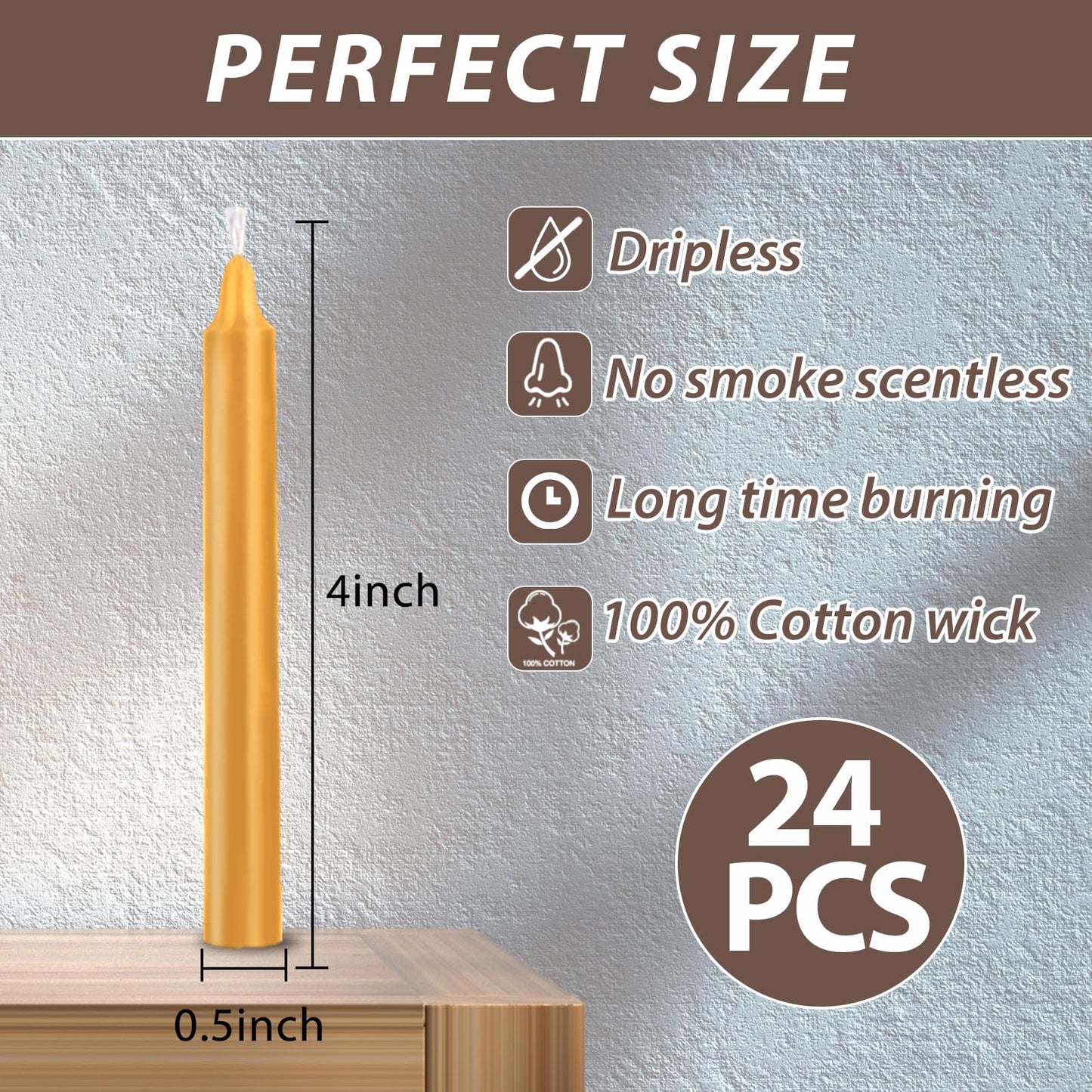24 Pack Golden Spell Chime Candles – Premium Mini Unscented Taper Candles for Rituals, Prayer, Meditation, Altar, Spells – 4" Tall – Ideal for Witches & Spiritual Practices