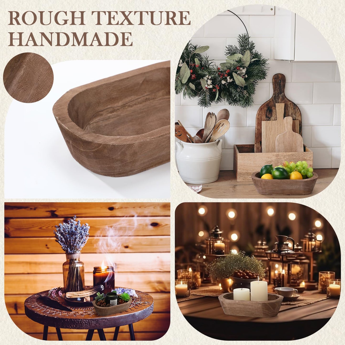 Tioncy 12 Pcs Wooden Dough Bowls Rustic Decorative Wood Dough Bowls Bulk for Decor with Card, Hand Carved Paulownia Wood, for Home Decor Candle Wedding Gifts Crafts Farmhouse Tray(Oval)